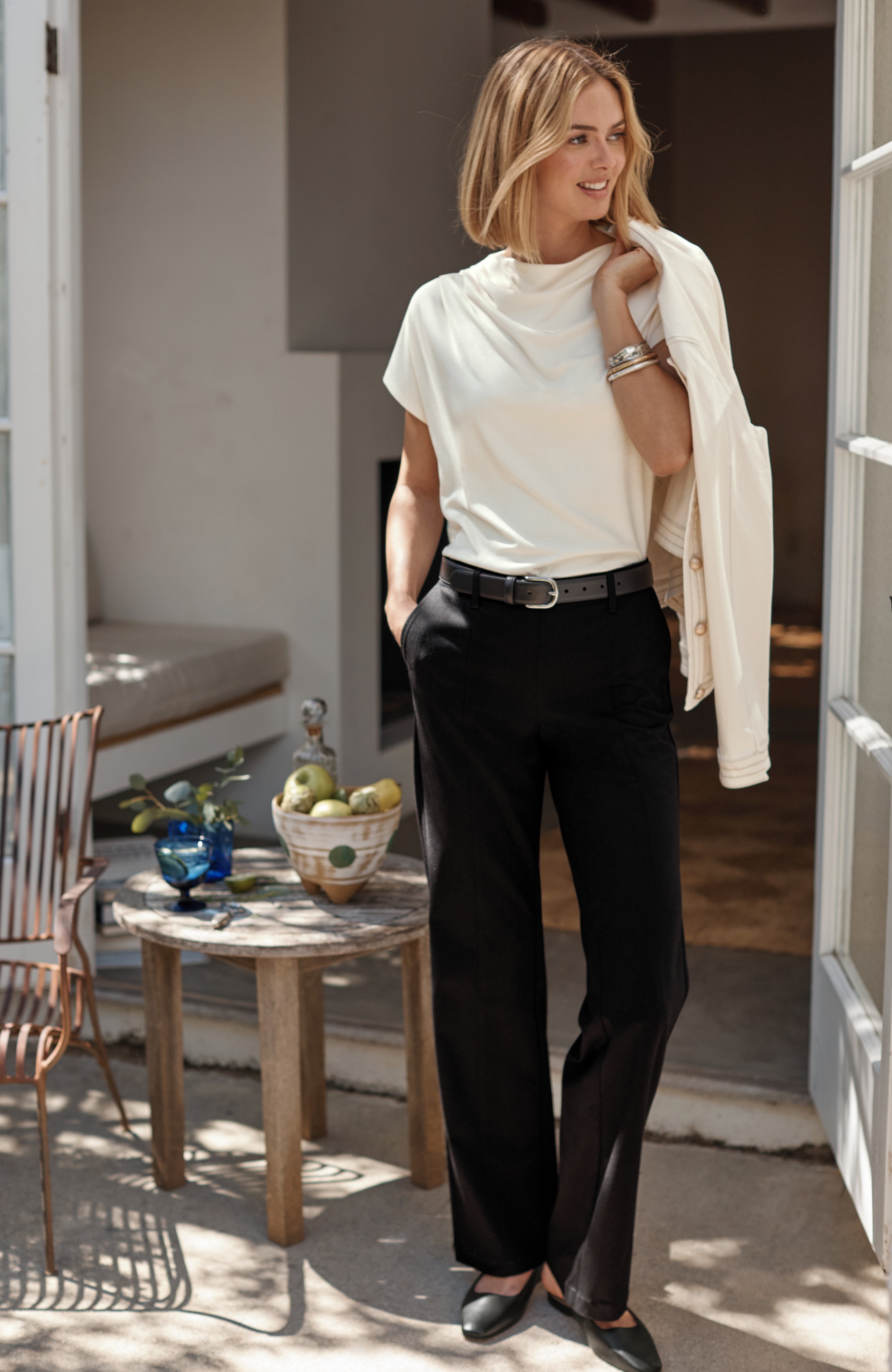 Seamed Wide-Leg Chino Pant