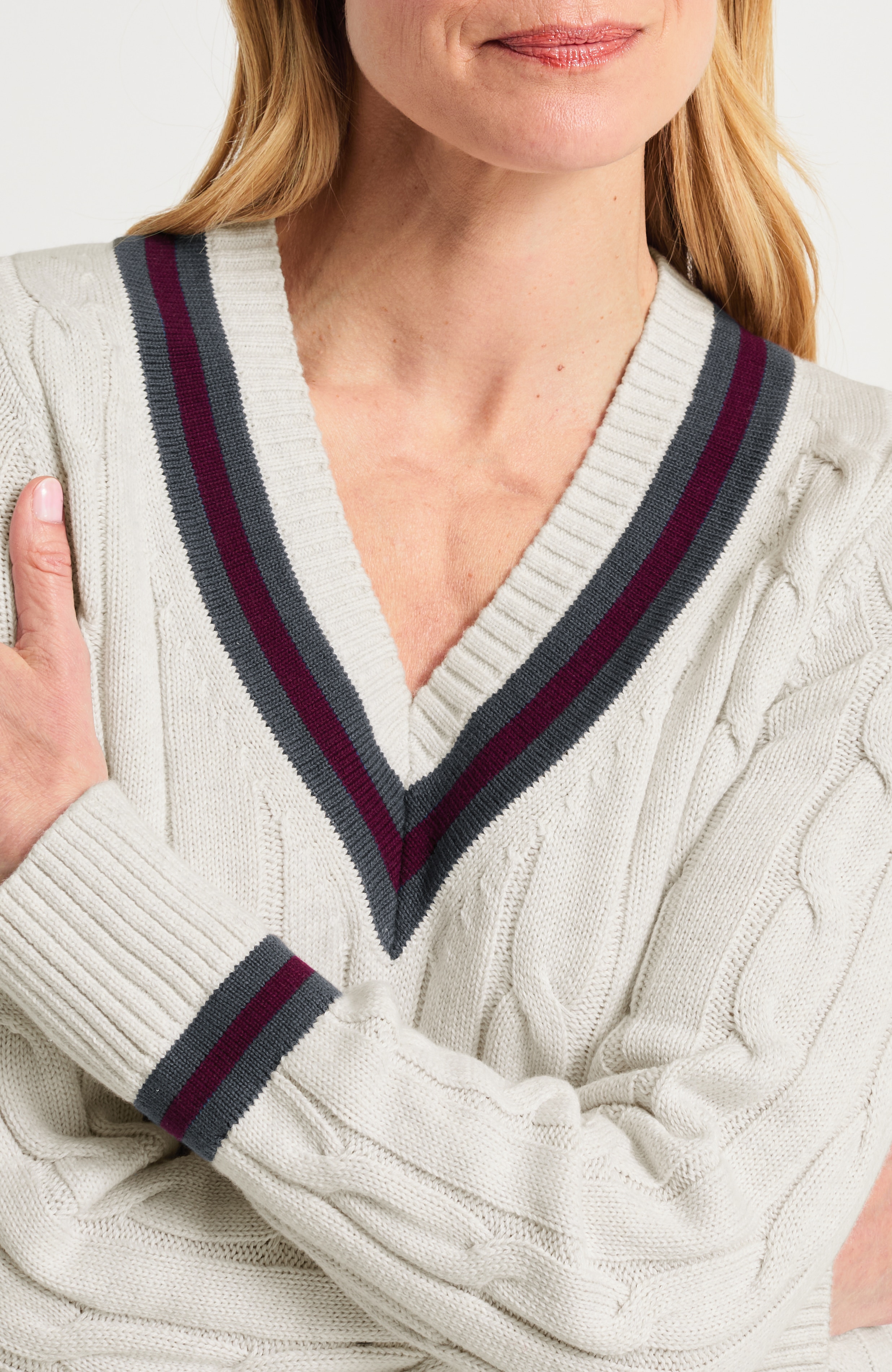 Cabled V-Neck Sweater