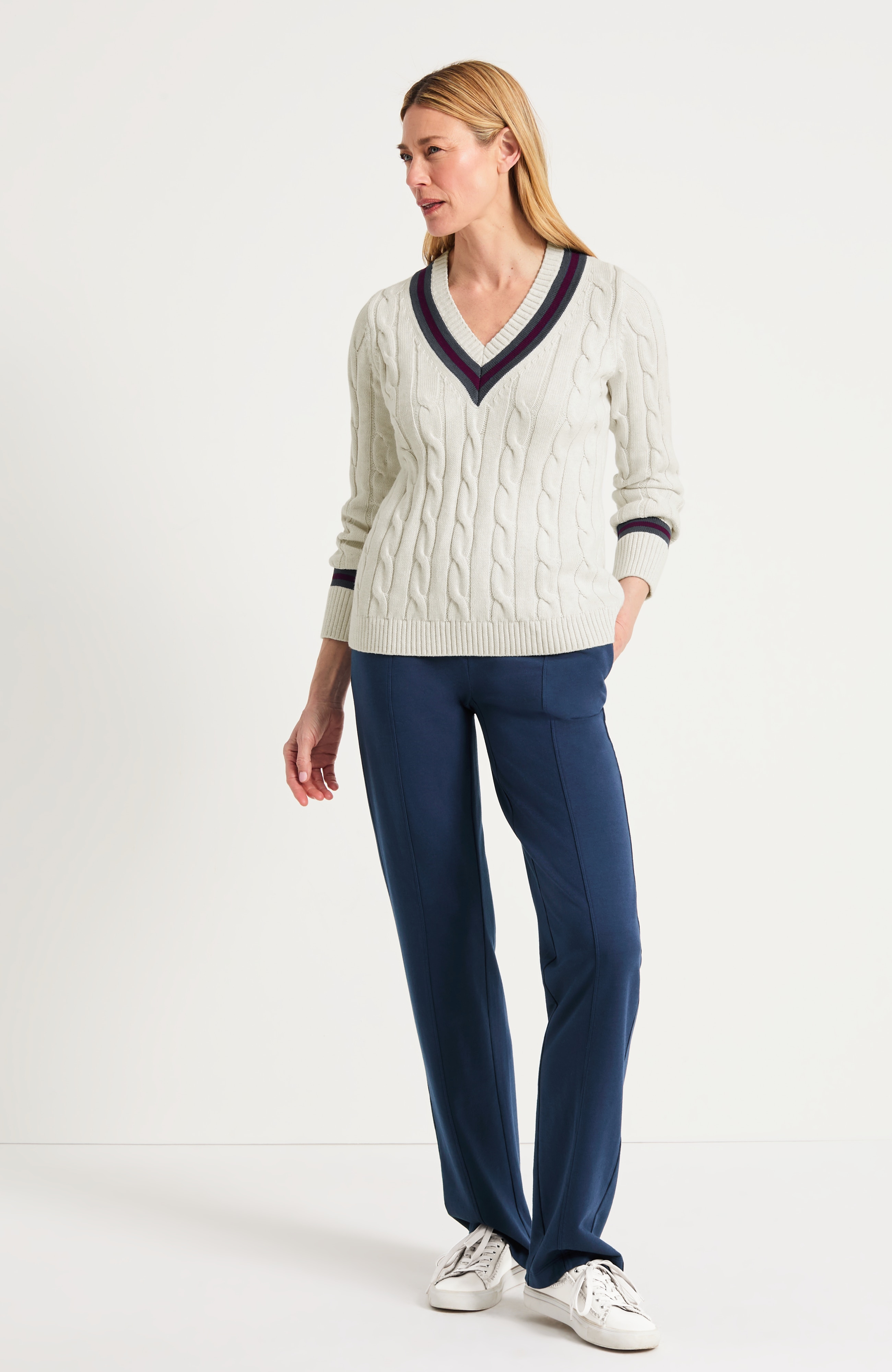 Cabled V-Neck Sweater