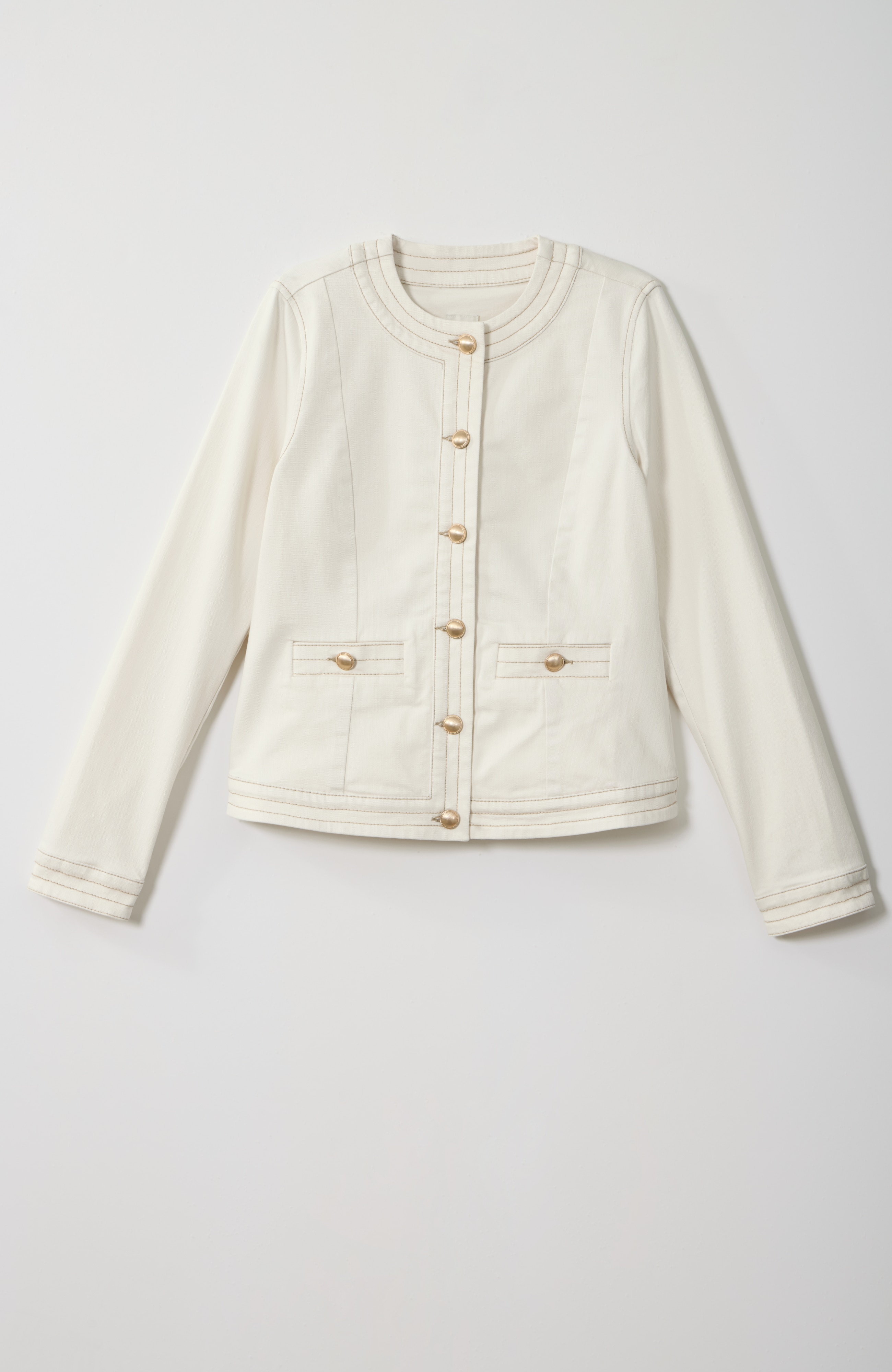 Trapunto-Stitched Collarless Denim Jacket | JJill