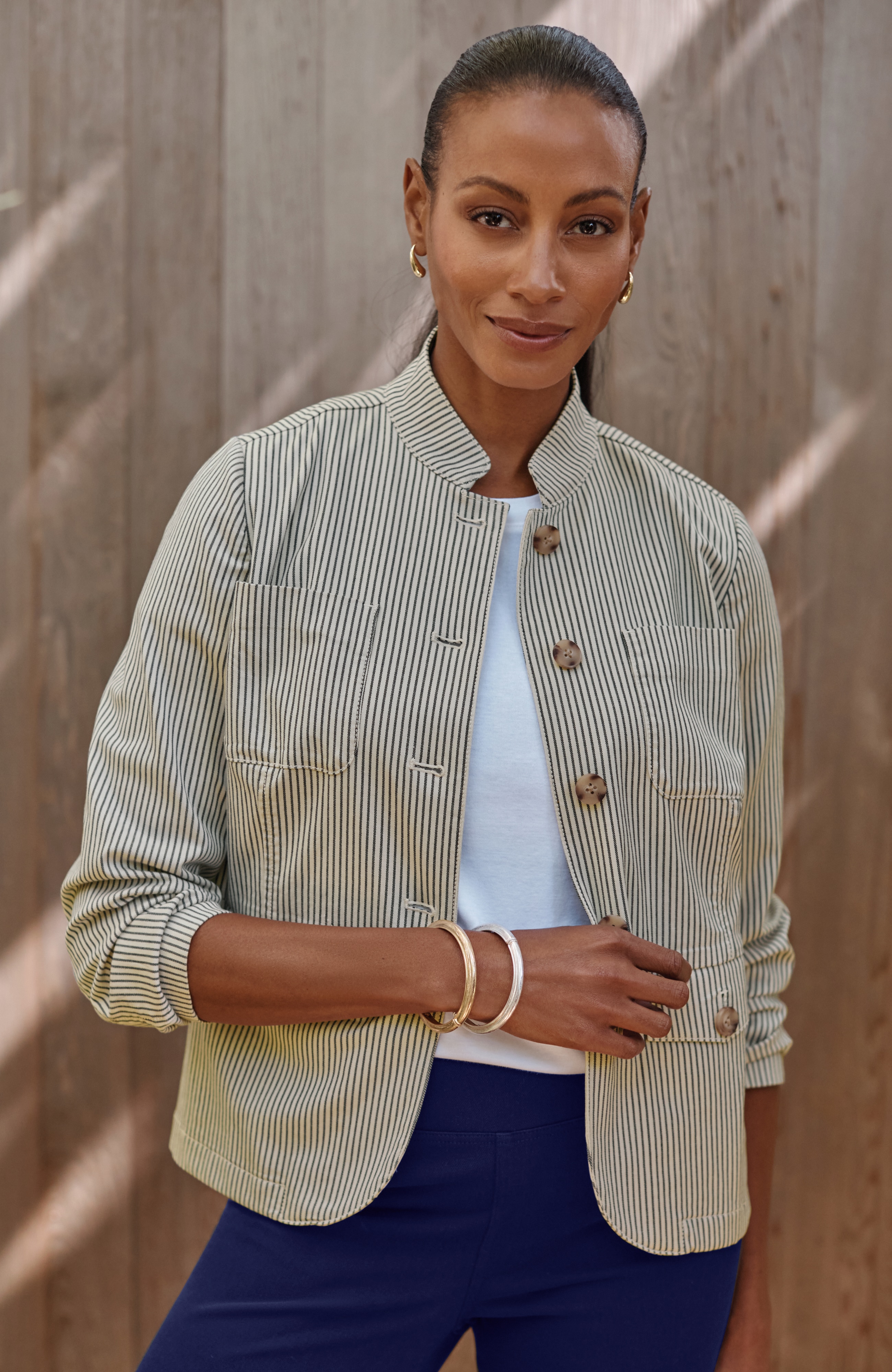 Striped Button-Front Jacket | JJill