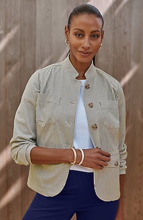 Image for Striped Button-Front Jacket