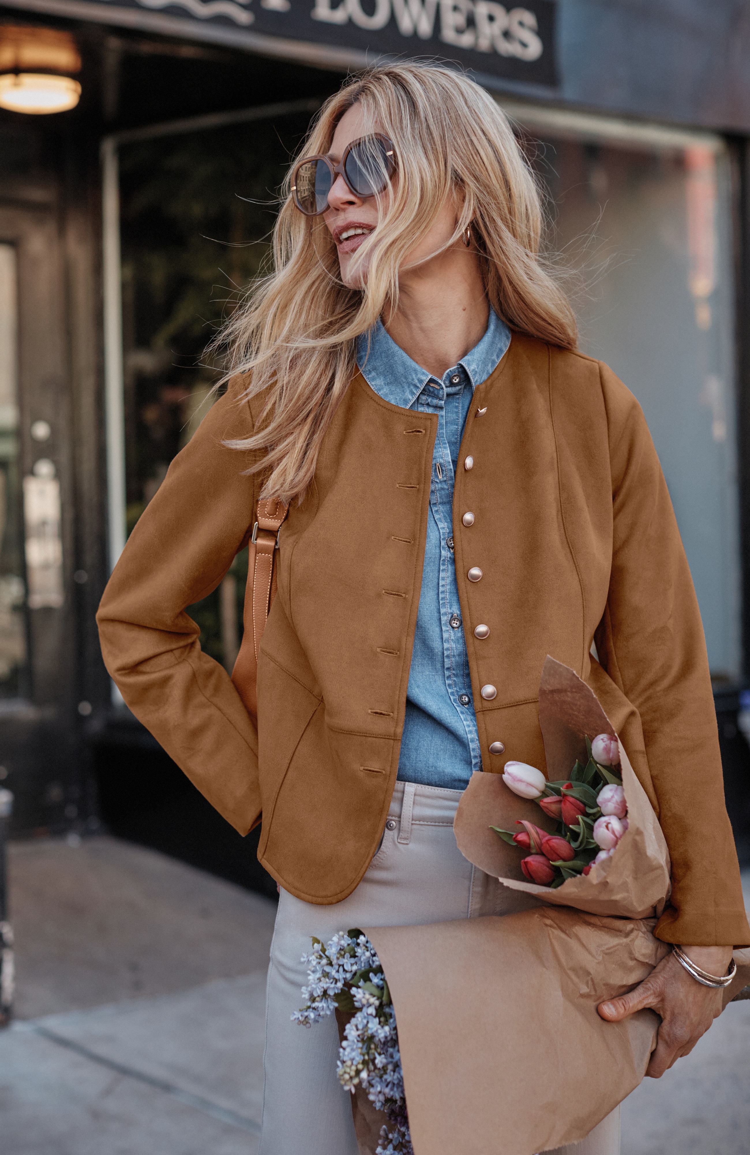 Faux-Suede Button-Front Jacket
