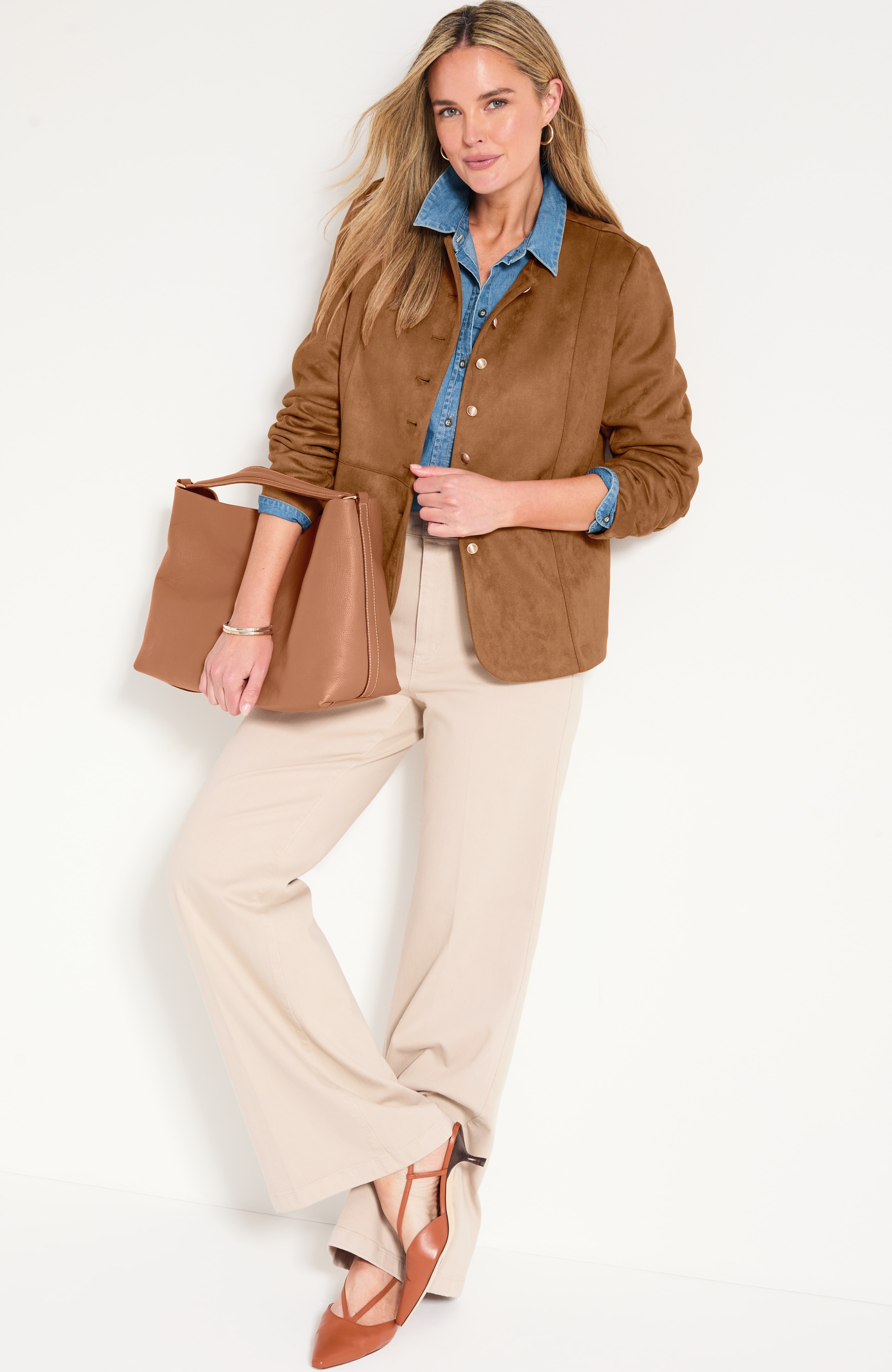 Faux-Suede Button-Front Jacket