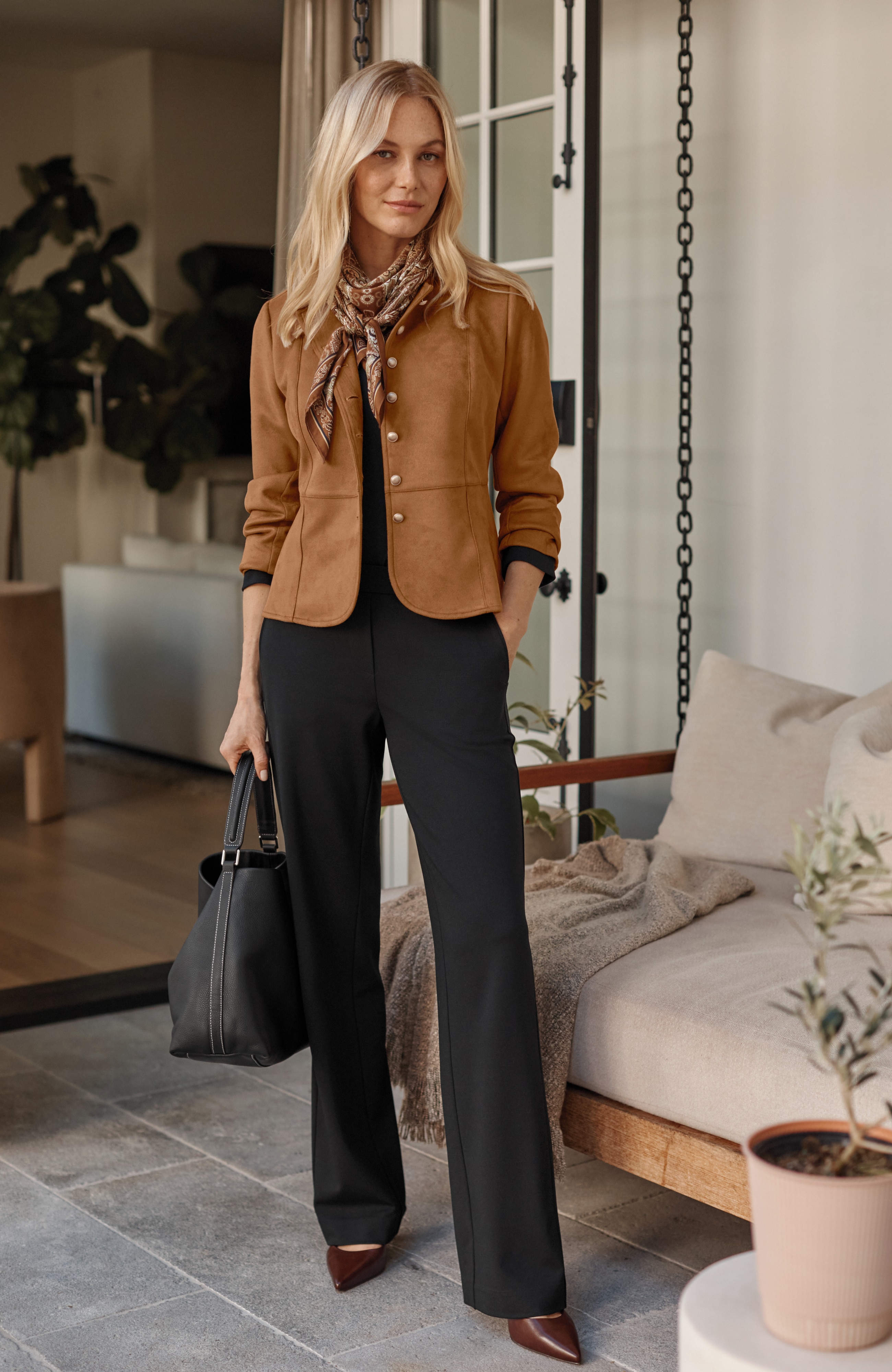 Faux-Suede Button-Front Jacket