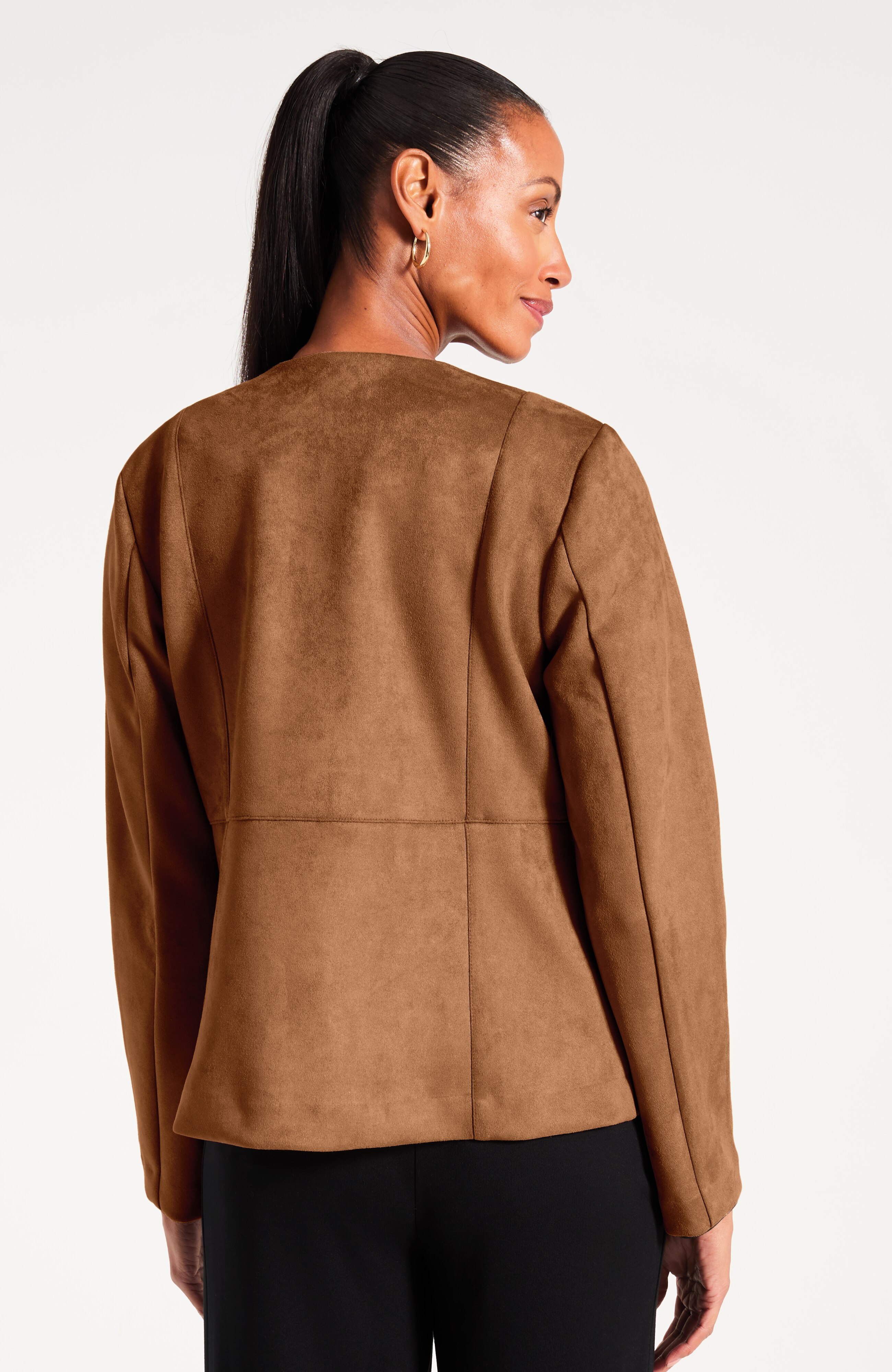 Faux-Suede Button-Front Jacket