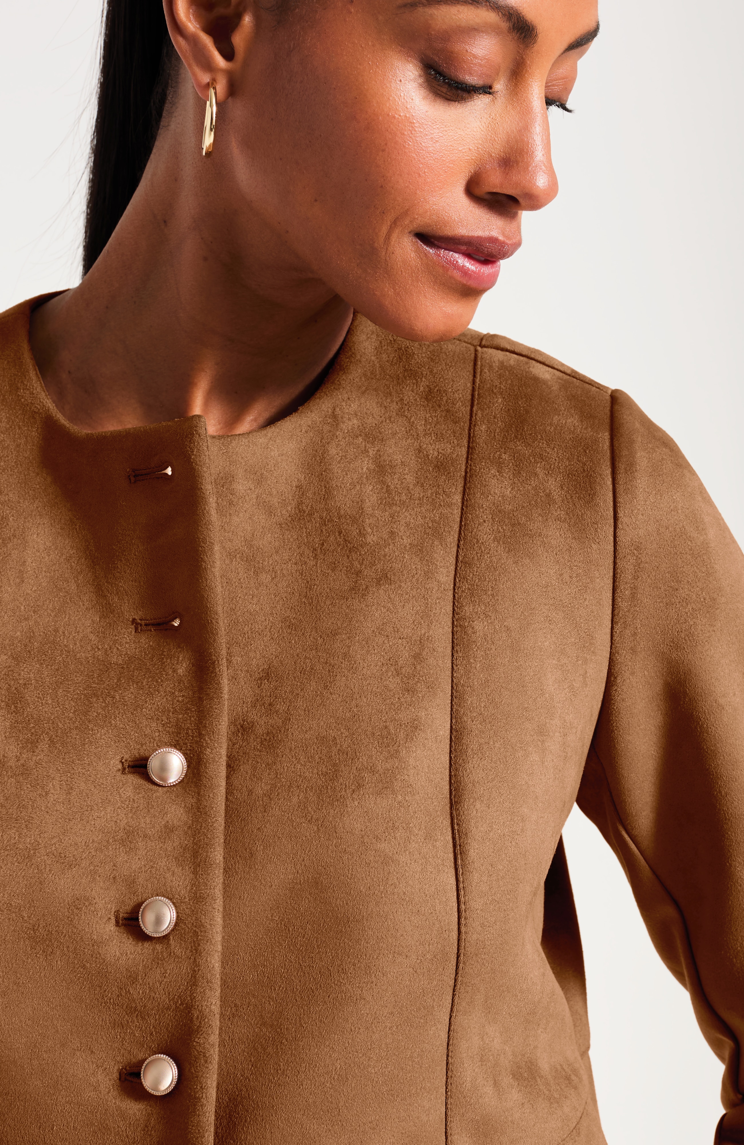 Faux-Suede Button-Front Jacket