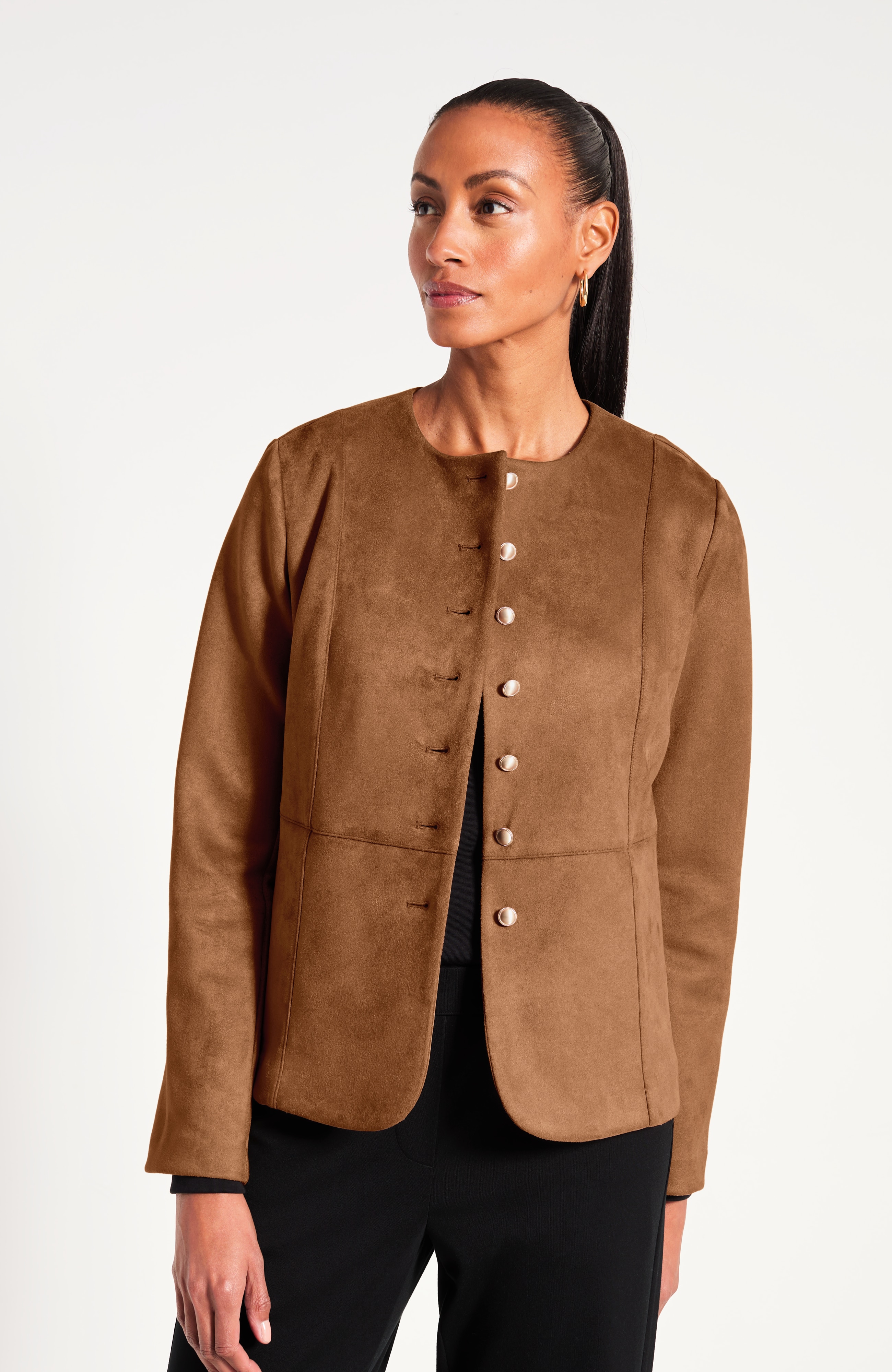 Faux-Suede Button-Front Jacket