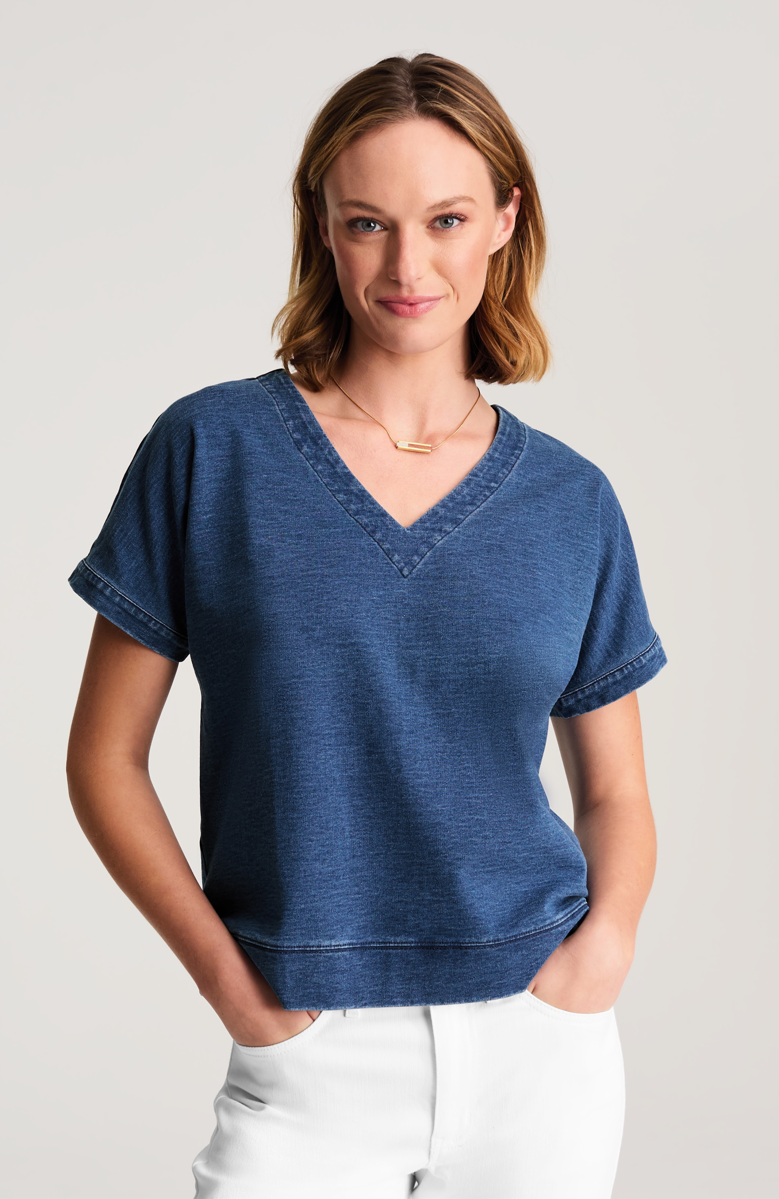 pure jill indigo v-neck sweatshirt