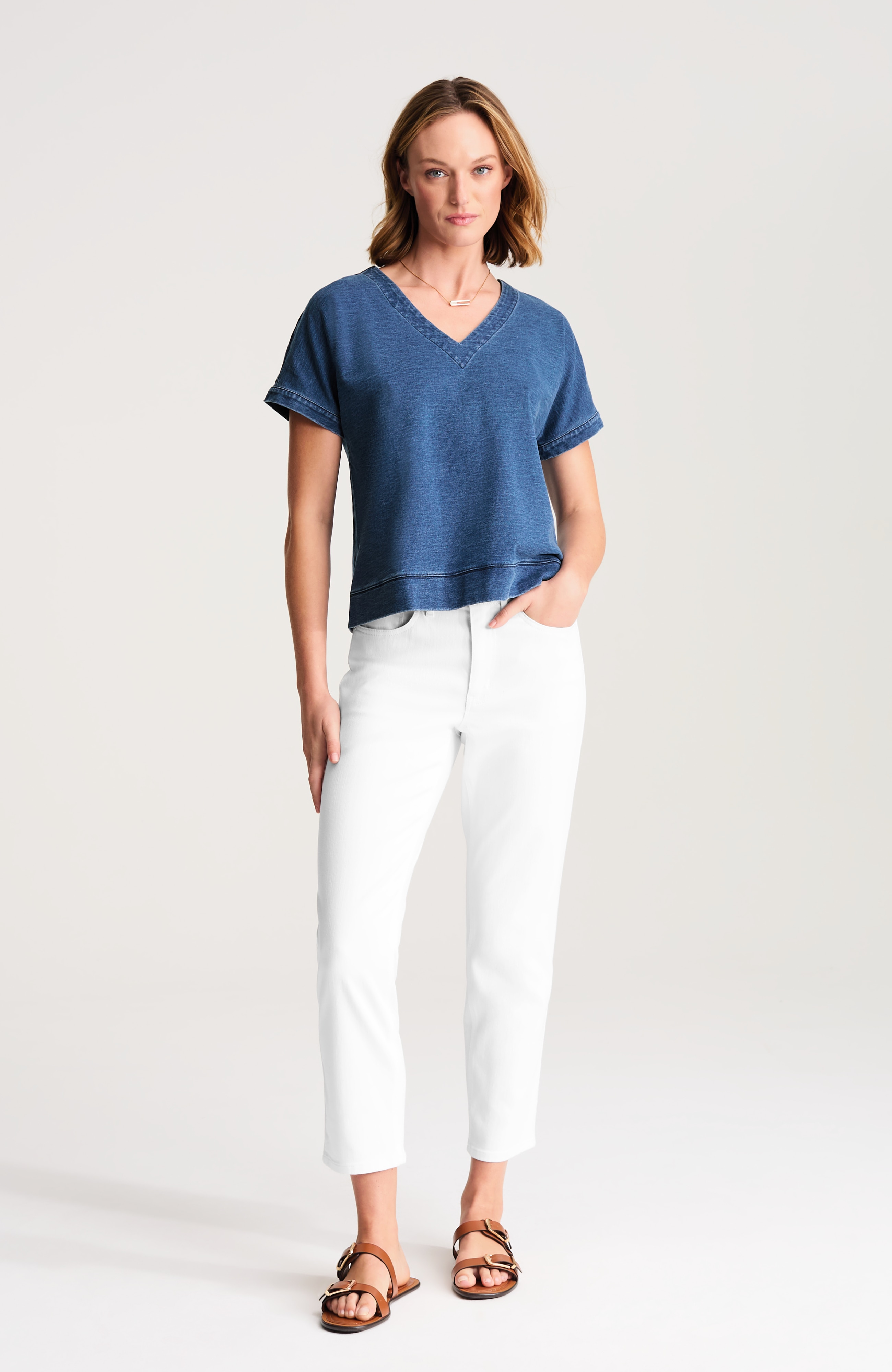 pure jill indigo v-neck sweatshirt