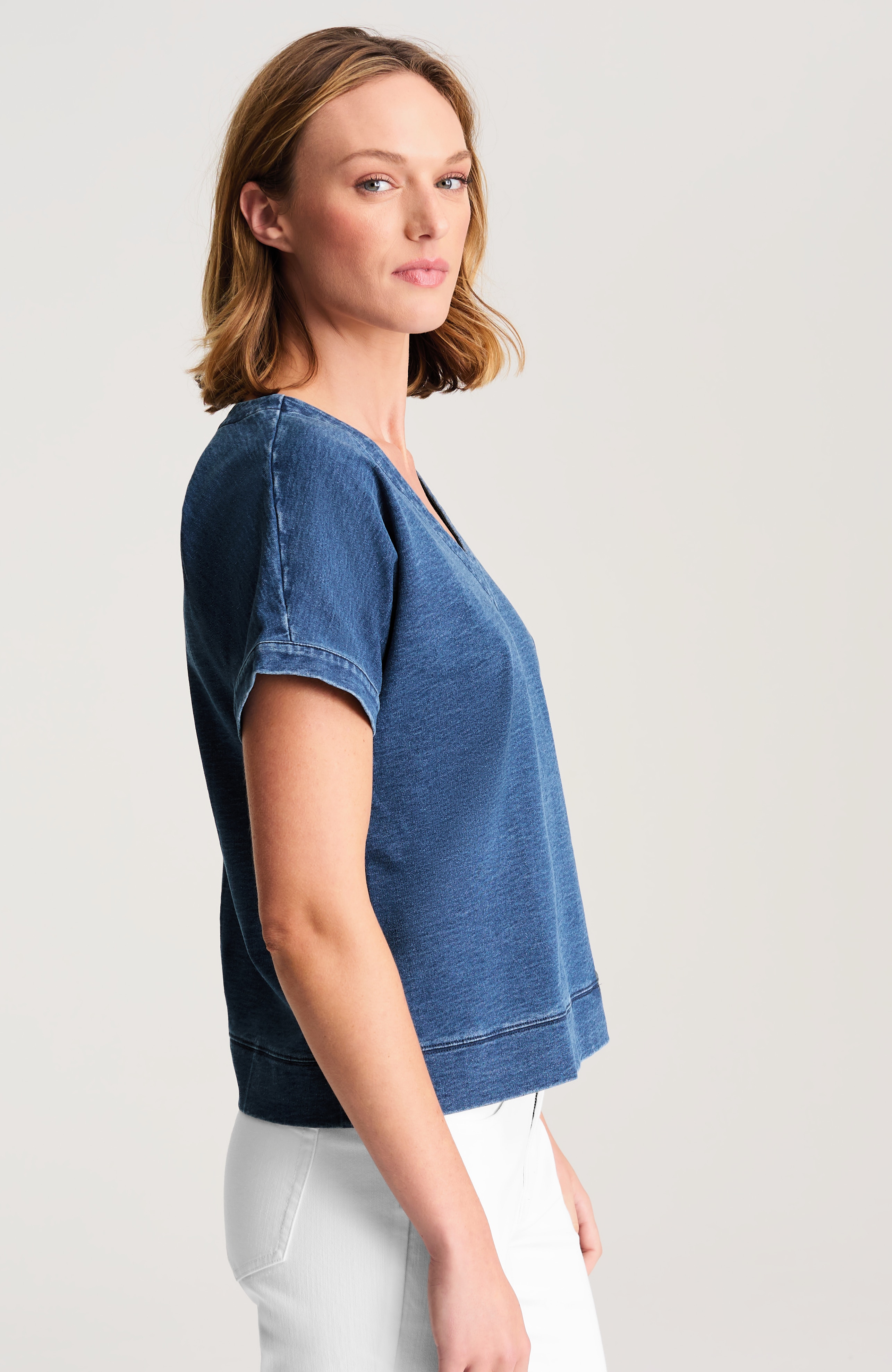 pure jill indigo v-neck sweatshirt