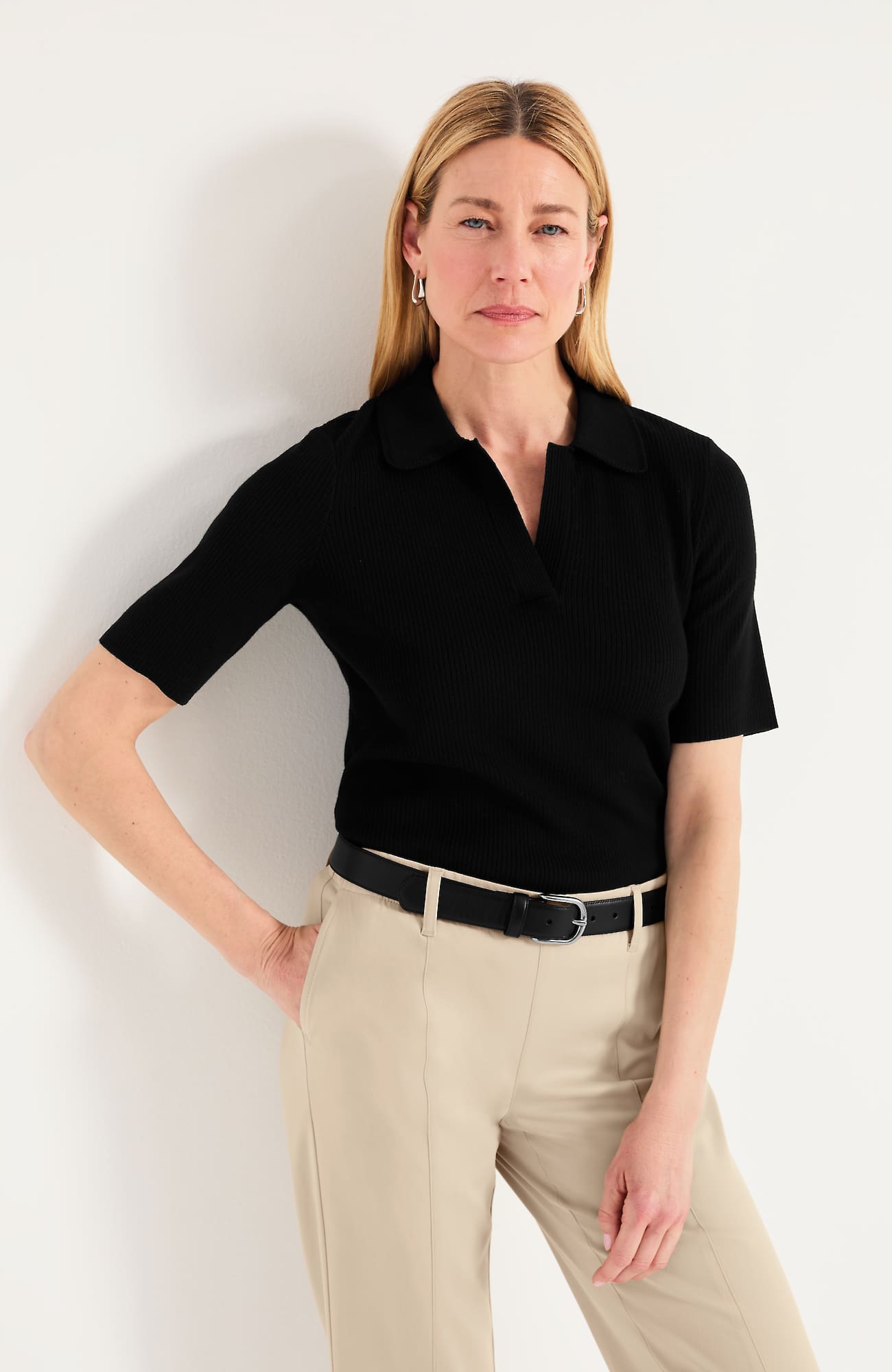 Women's Tall Ribbed Henley Sweater (Black) (Size: XLT) J. Jill