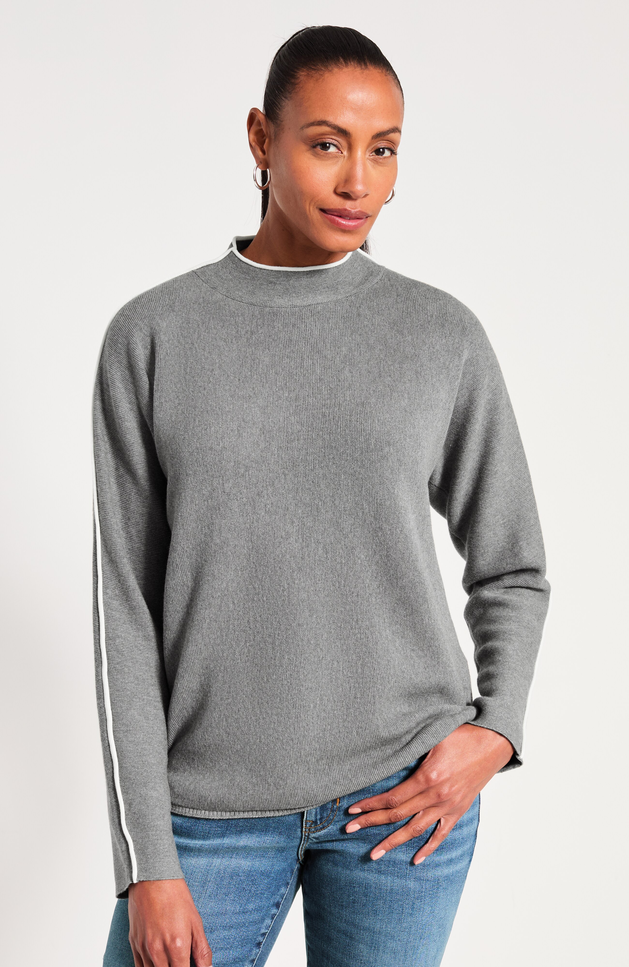 Tipped Mock-Neck Sweater | JJill