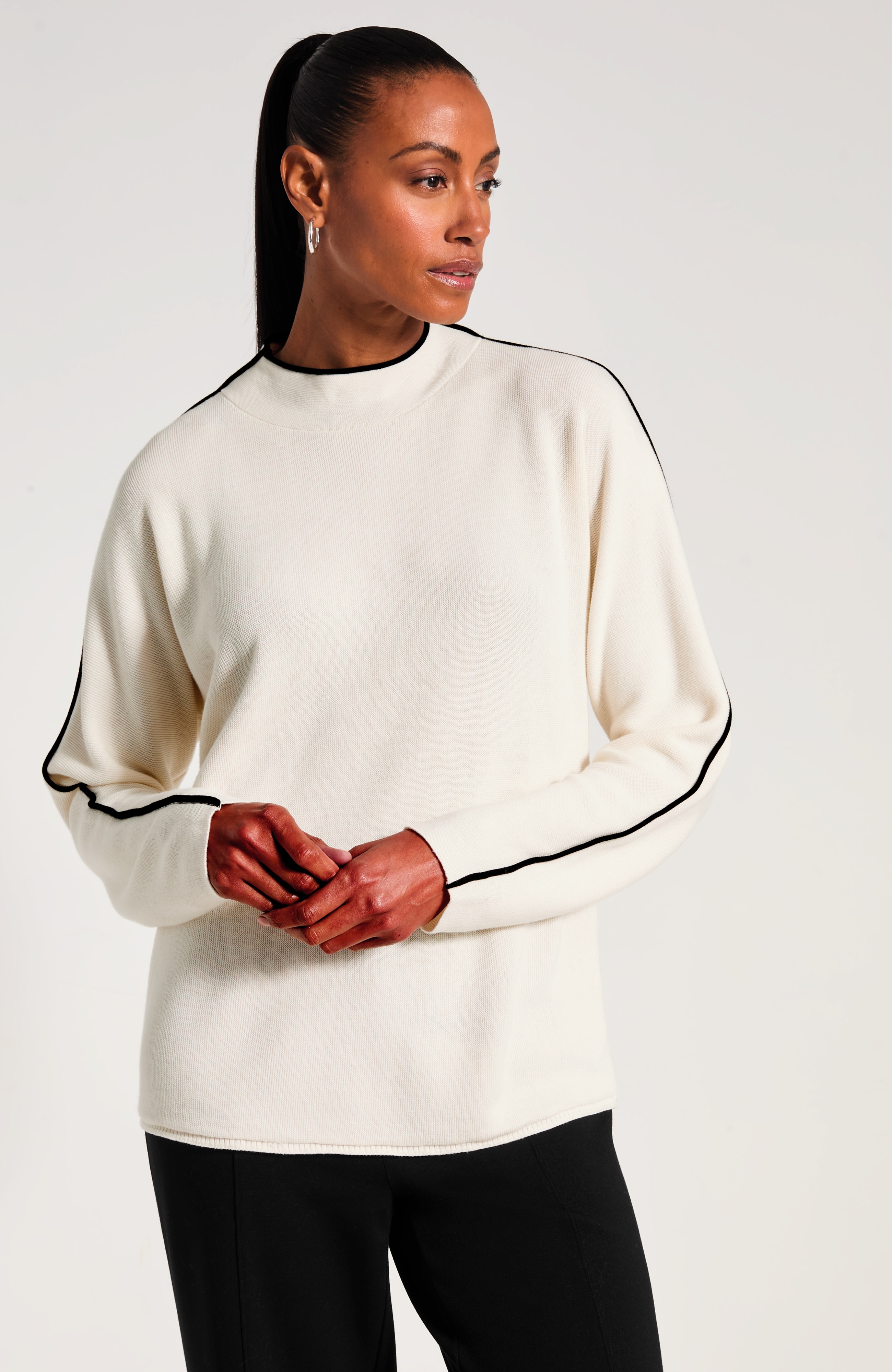 Tipped Mock-Neck Sweater