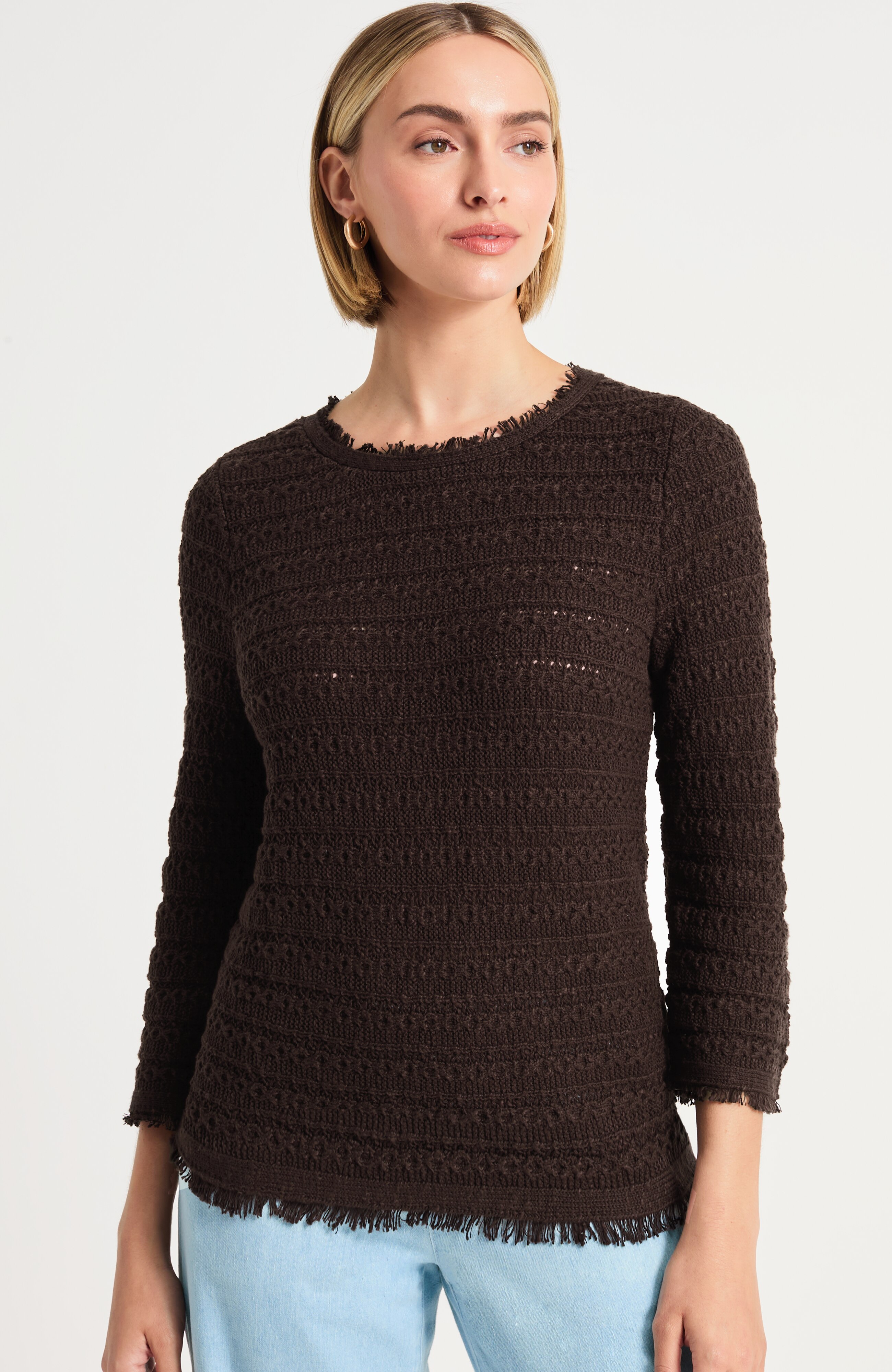 Pure Jill Textured 3/4 Sleeve Sweater