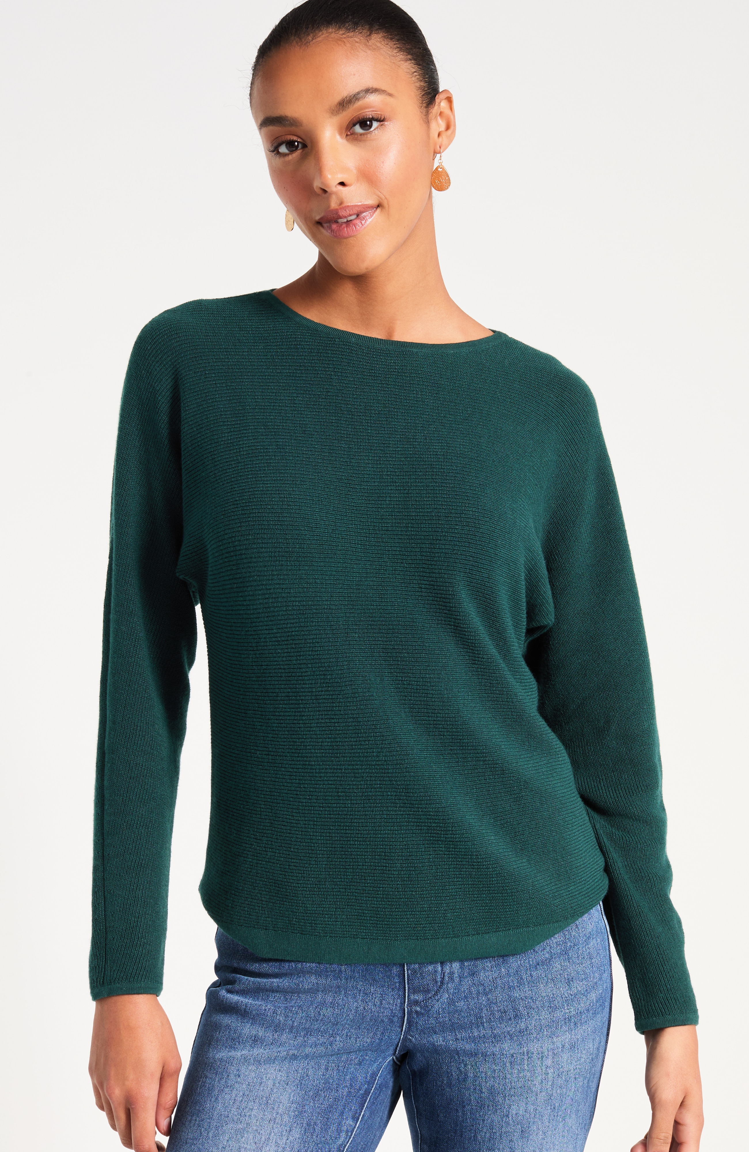 Pure Jill Ribbed Dolman-Sleeve Sweater
