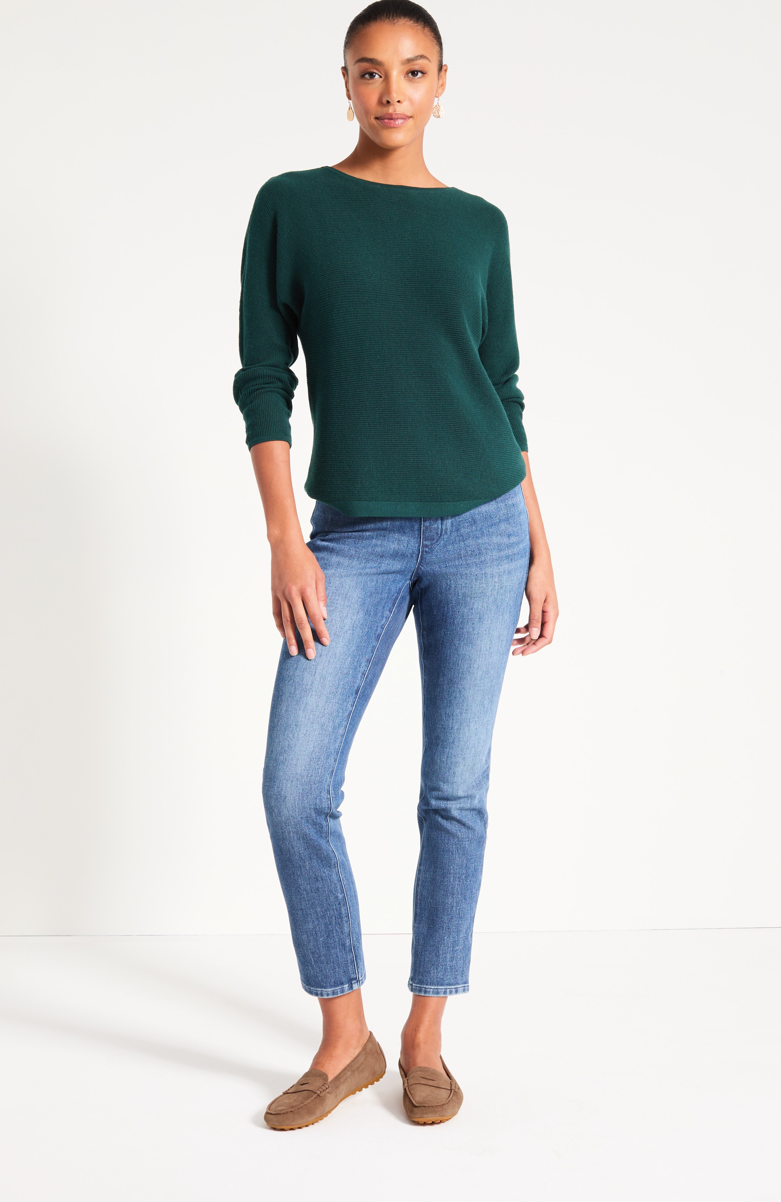 Pure Jill Ribbed Dolman-Sleeve Sweater