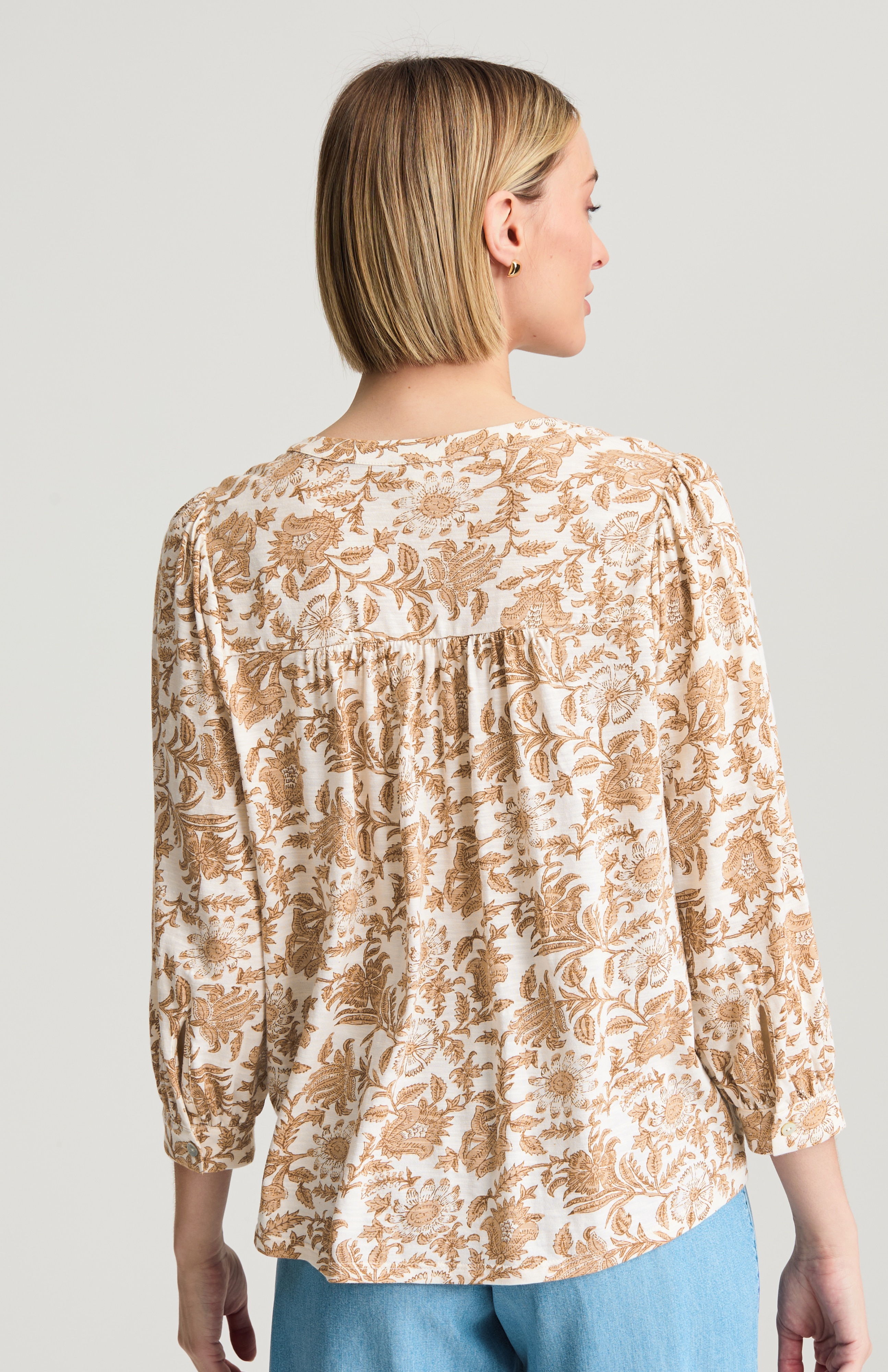 pure jill shirred split-neck top