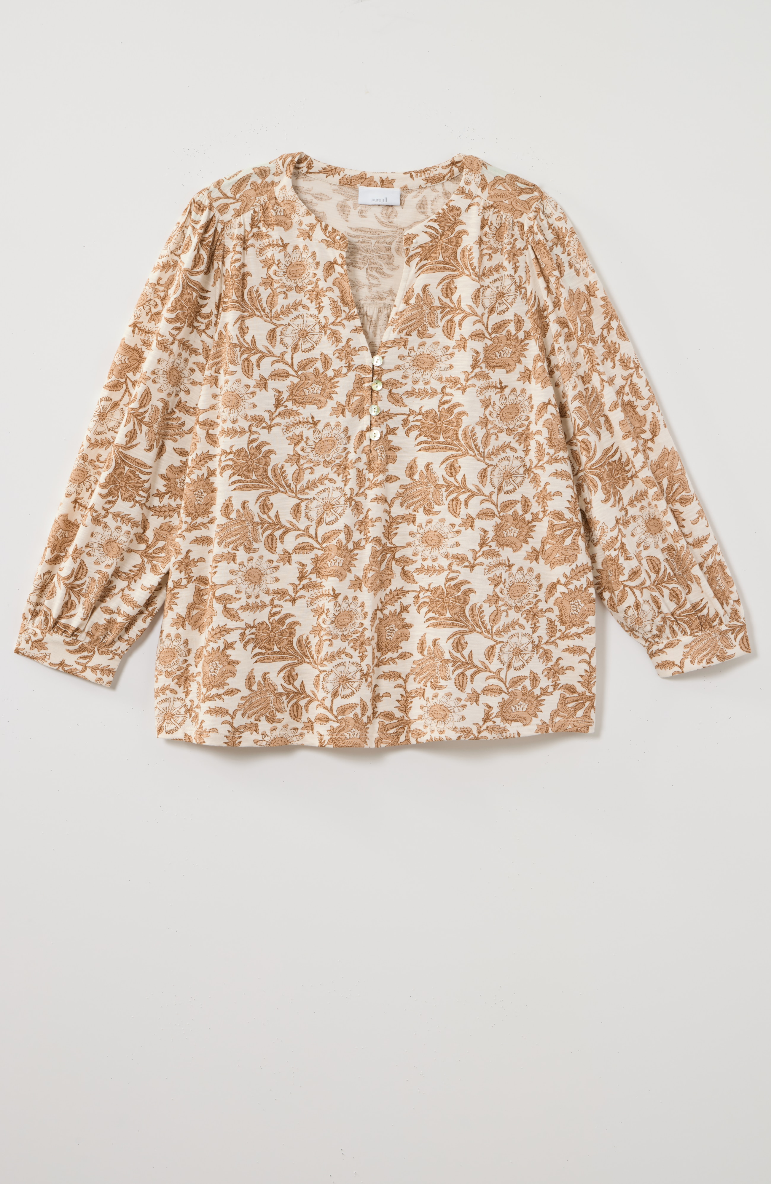 pure jill shirred split-neck top