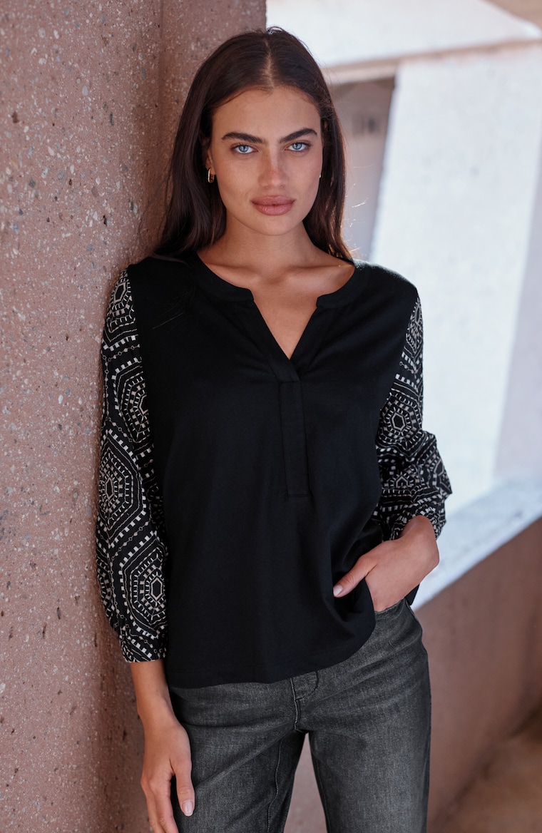 Primary view of the pure jill knit embroidered-sleeve top