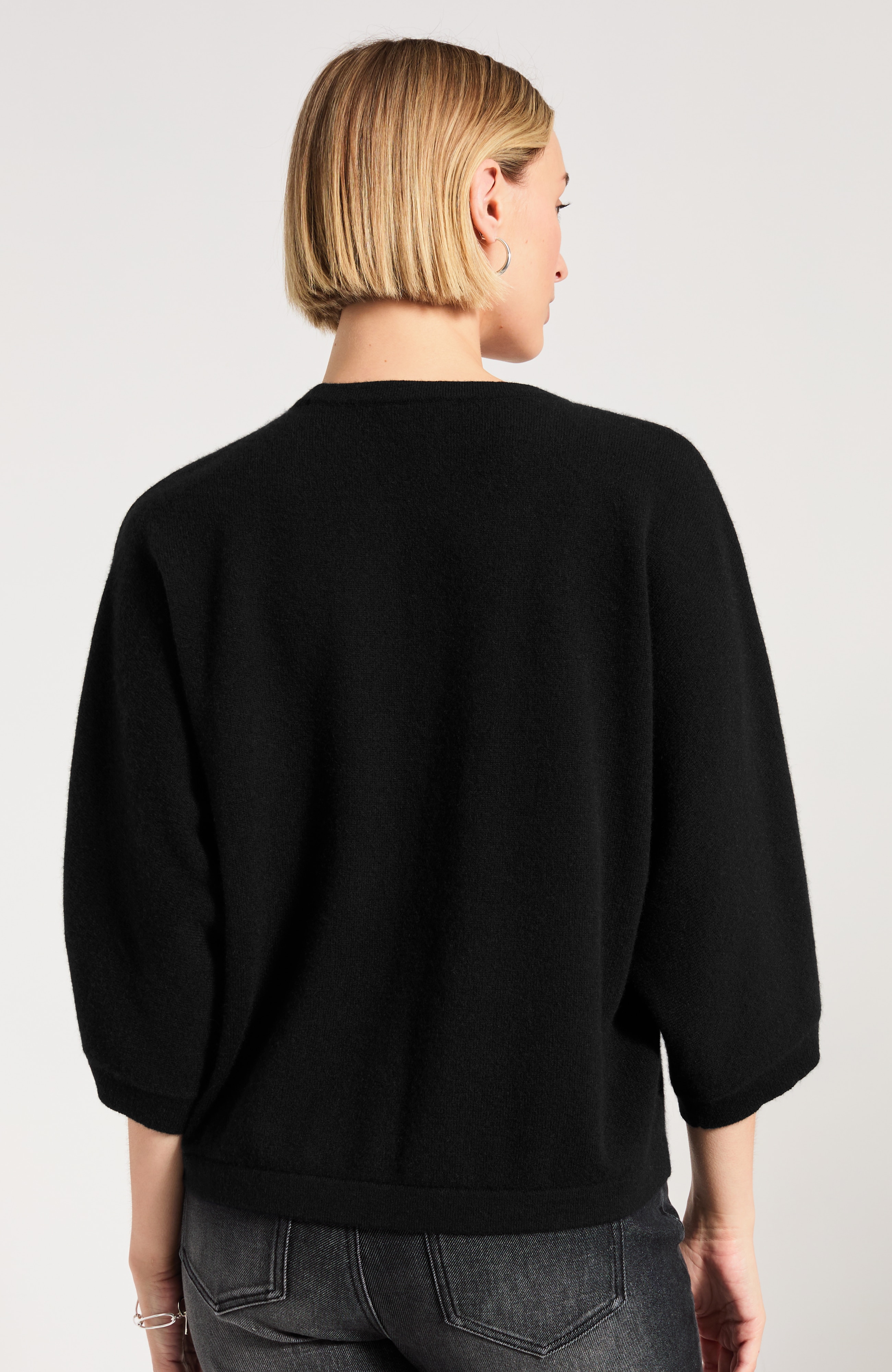 Pure Jill Cashmere Elbow-Sleeve Sweater