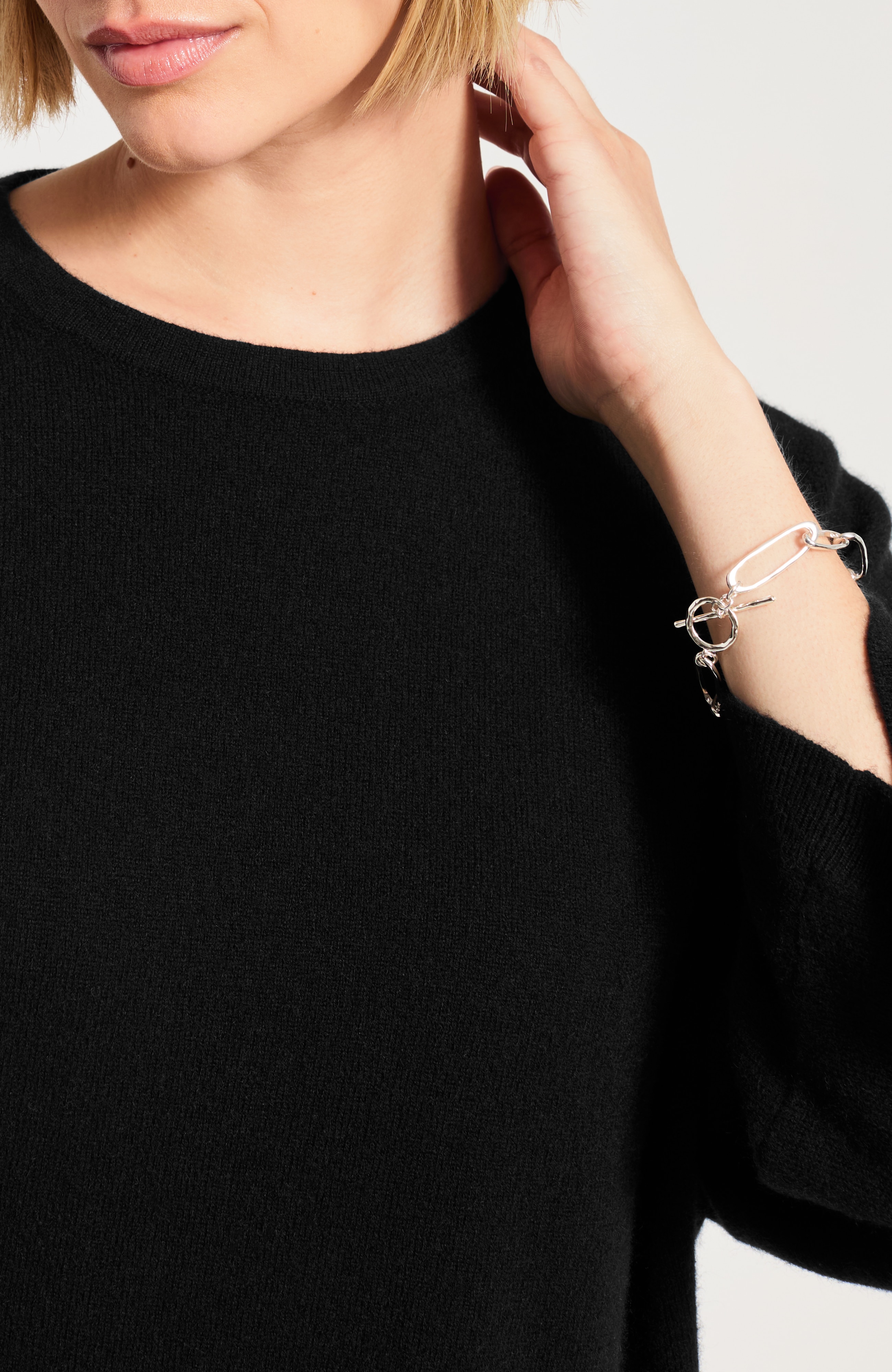 Pure Jill Cashmere Elbow-Sleeve Sweater