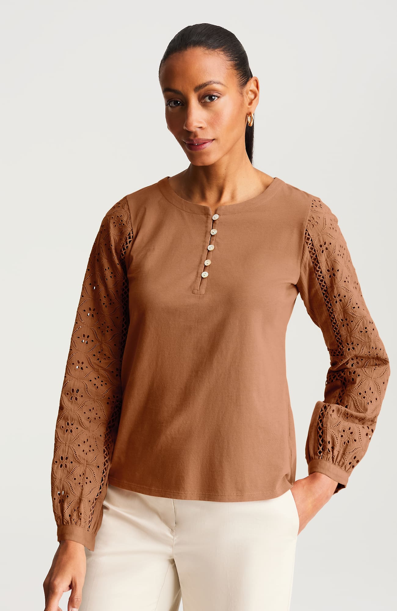 Jjill Eyelet-trimmed Jersey Top