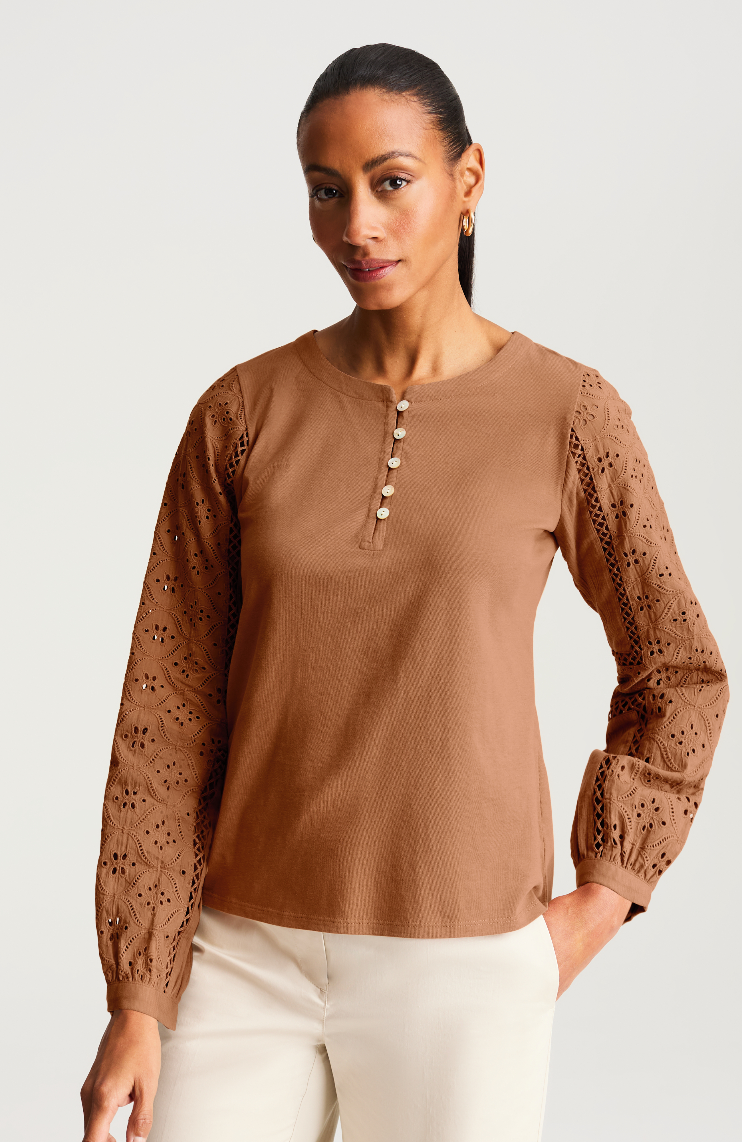 Eyelet-Trimmed Jersey Top - image 2