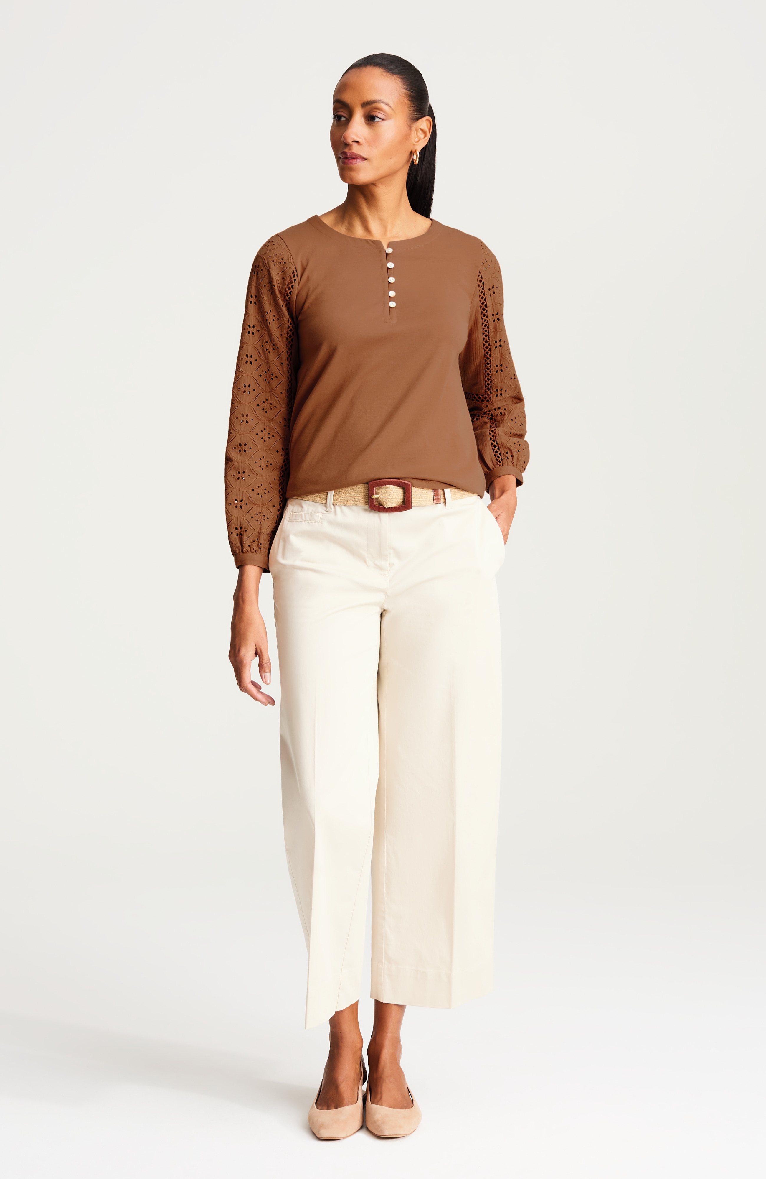 EYELET-TRIMMED JERSEY TOP | JJill