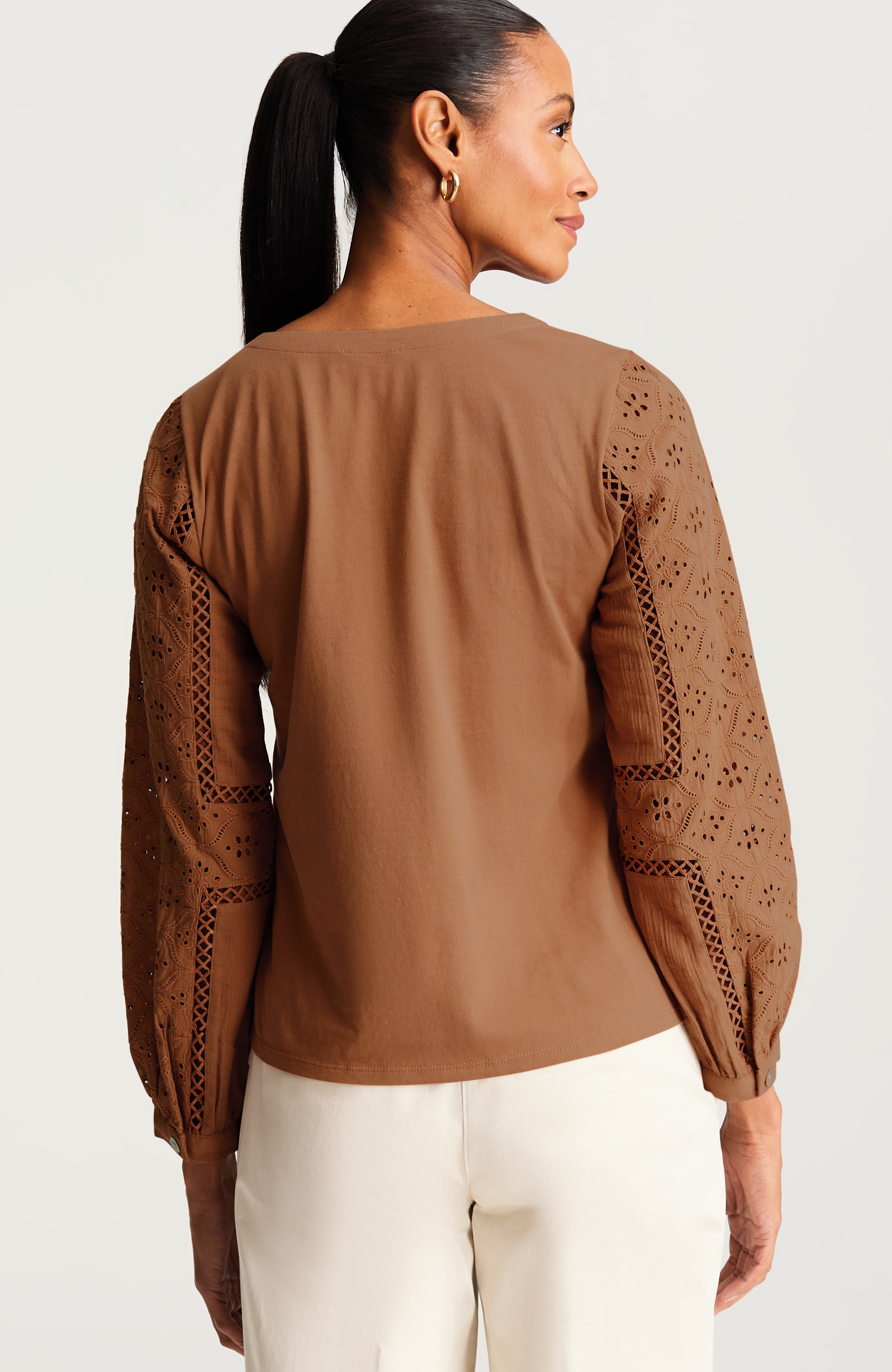 EYELET-TRIMMED JERSEY TOP | JJill