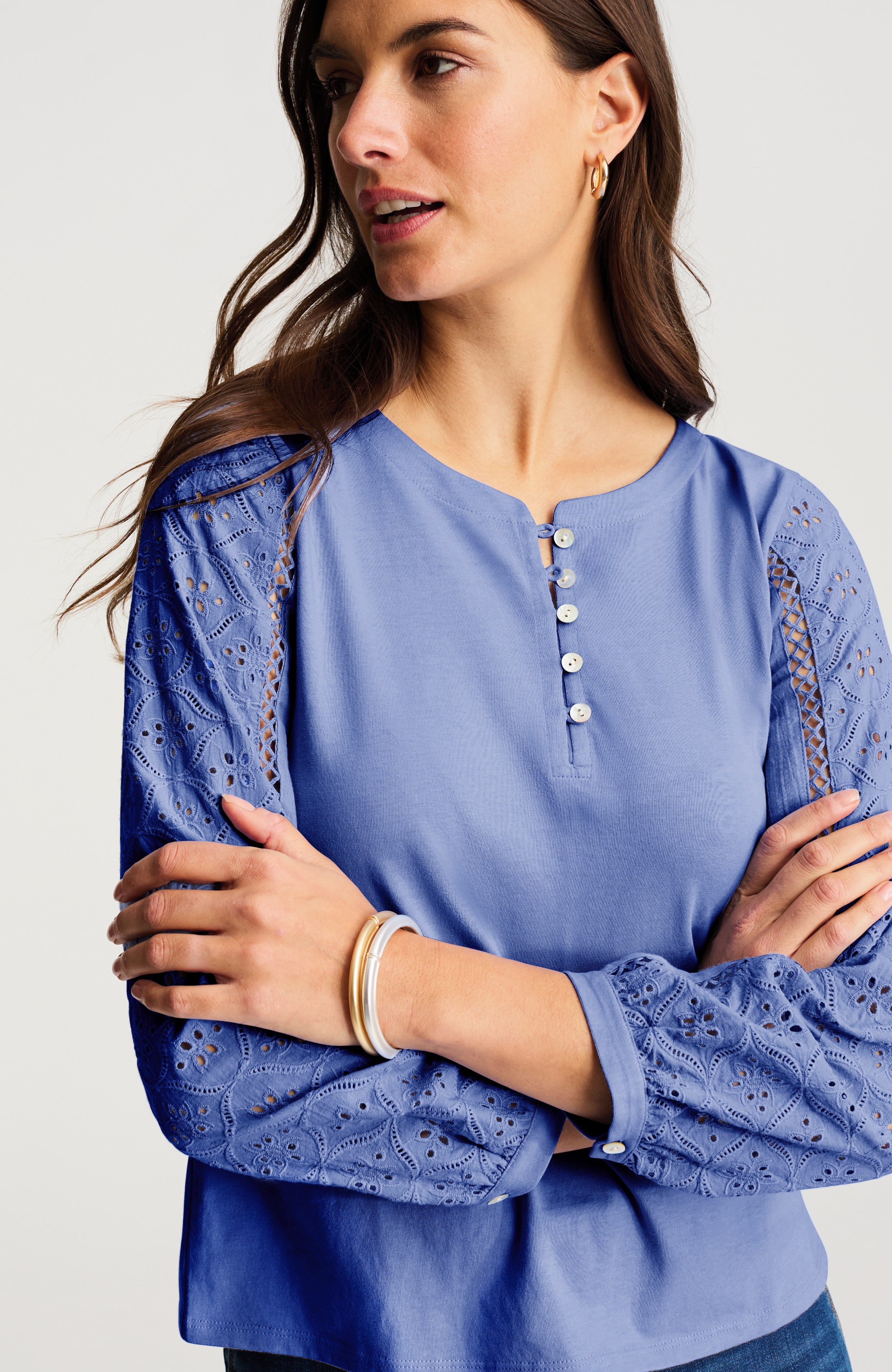eyelet-trimmed jersey top