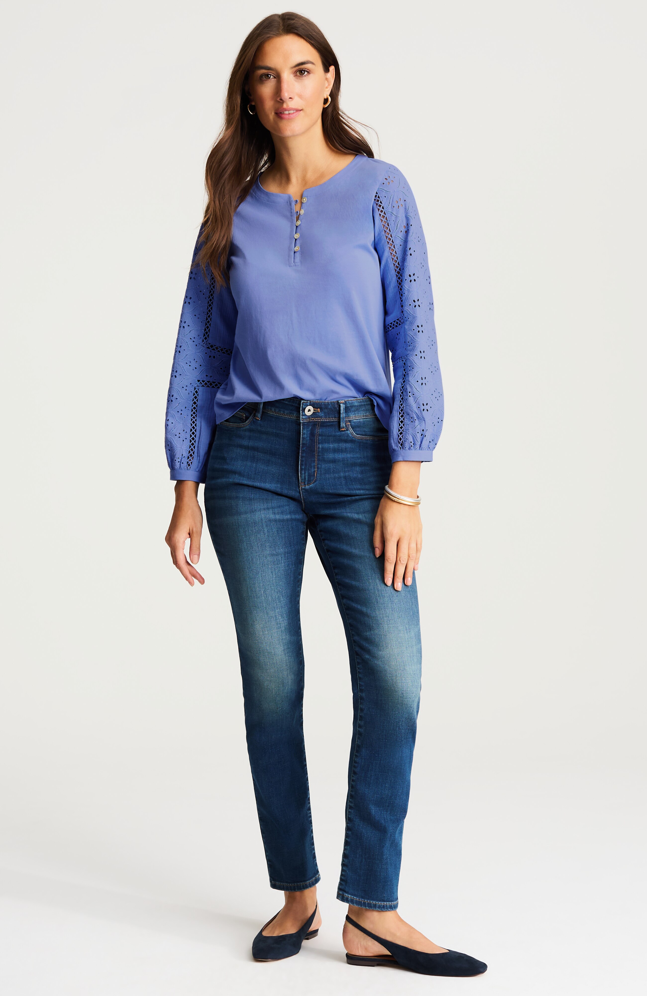 eyelet-trimmed jersey top