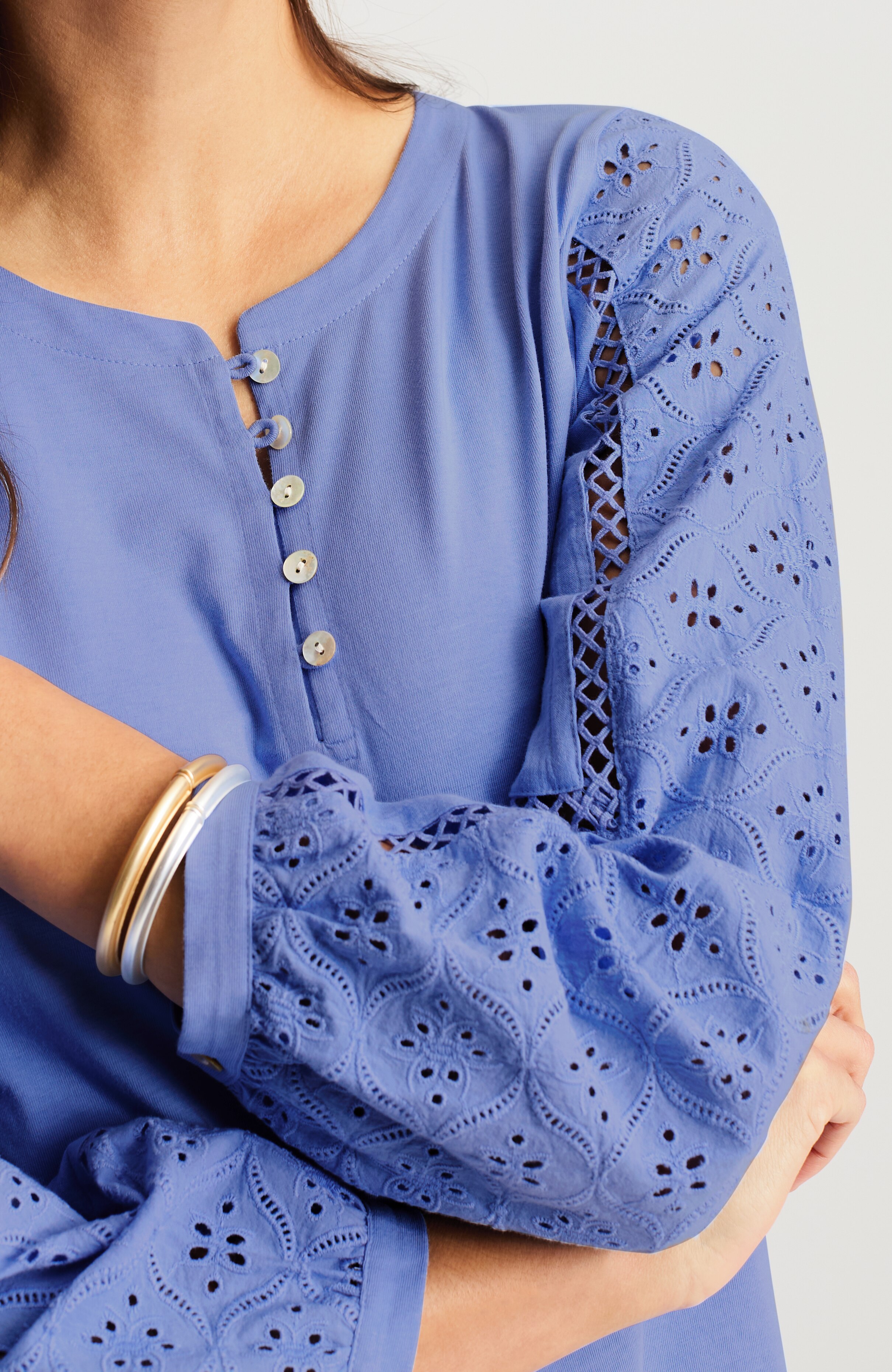 eyelet-trimmed jersey top