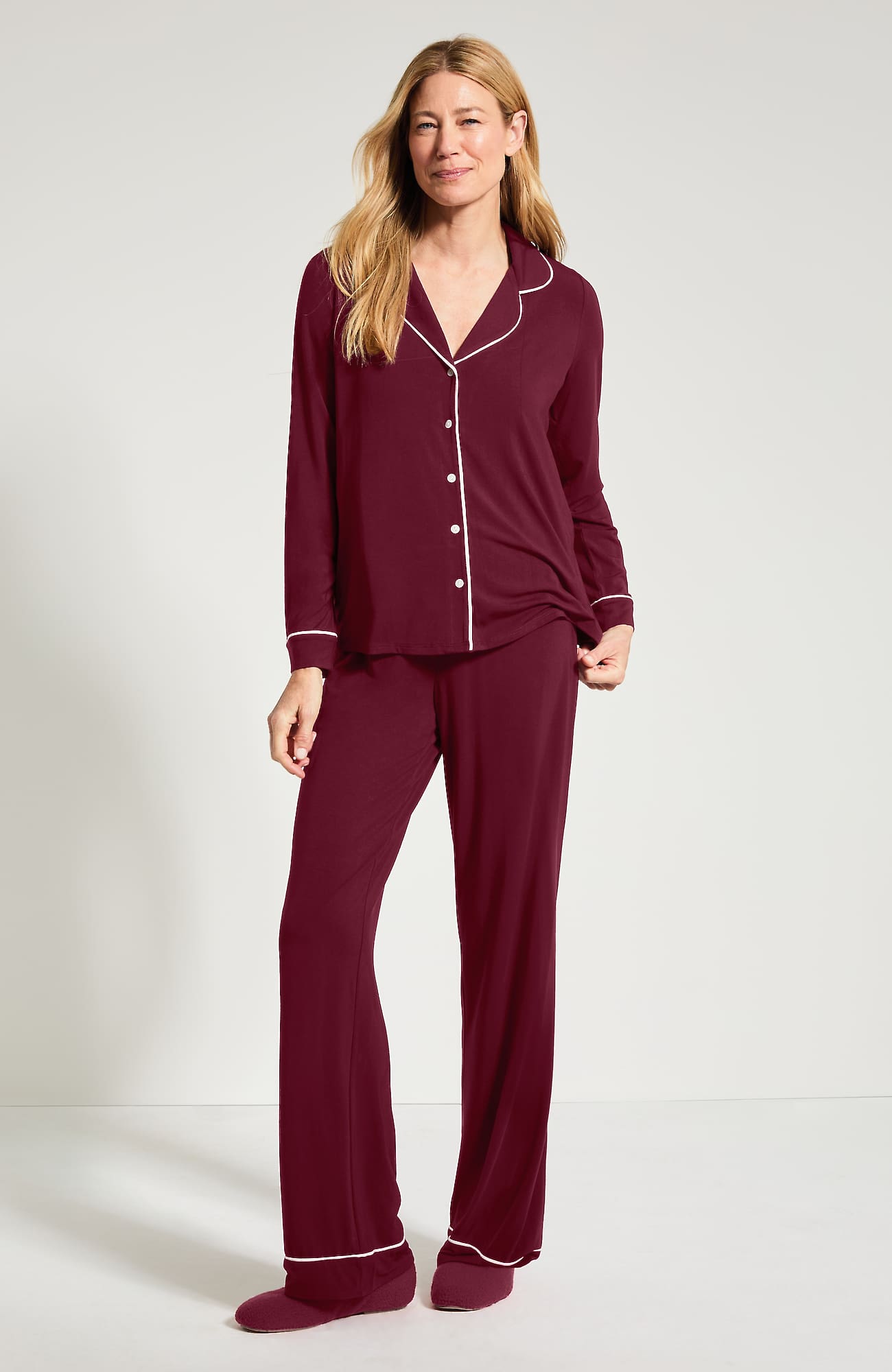 Women's Plus Size Sleep Cooling Knit Wide-Leg Pant (Cherry Lacquer/Cream) (Size: 4X) J. Jill