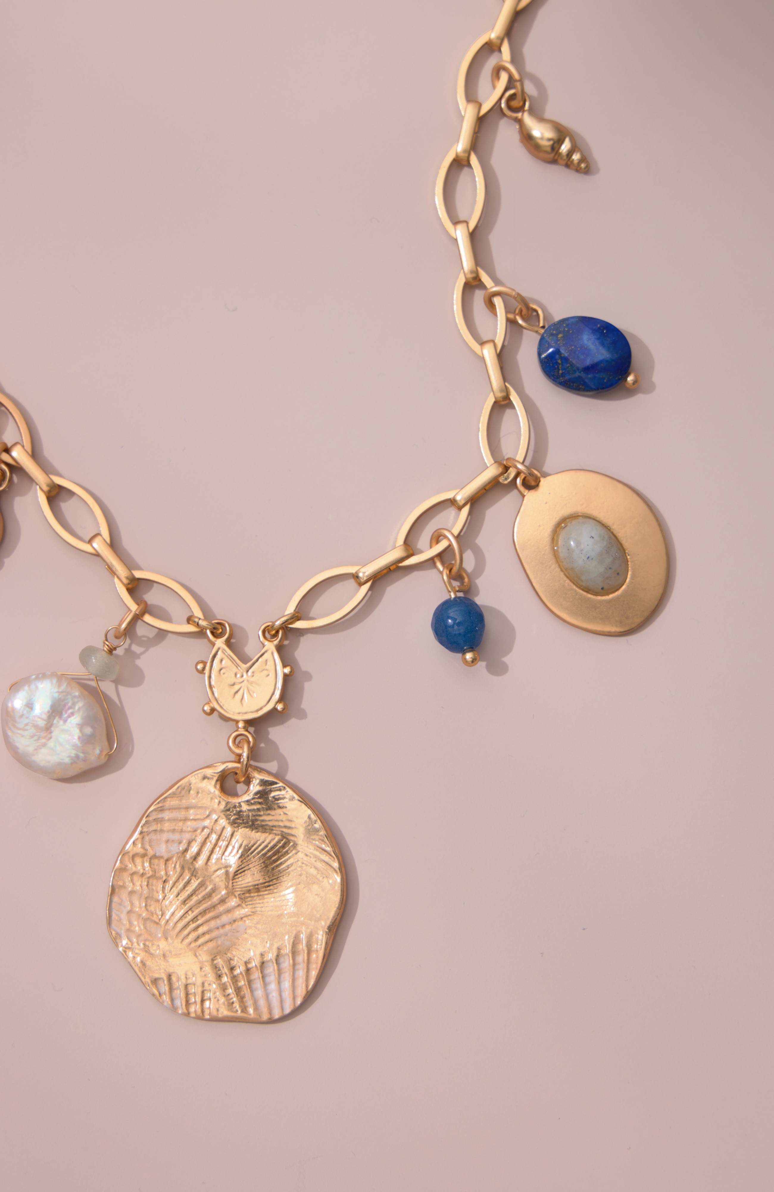 semiprecious & metal charm necklace