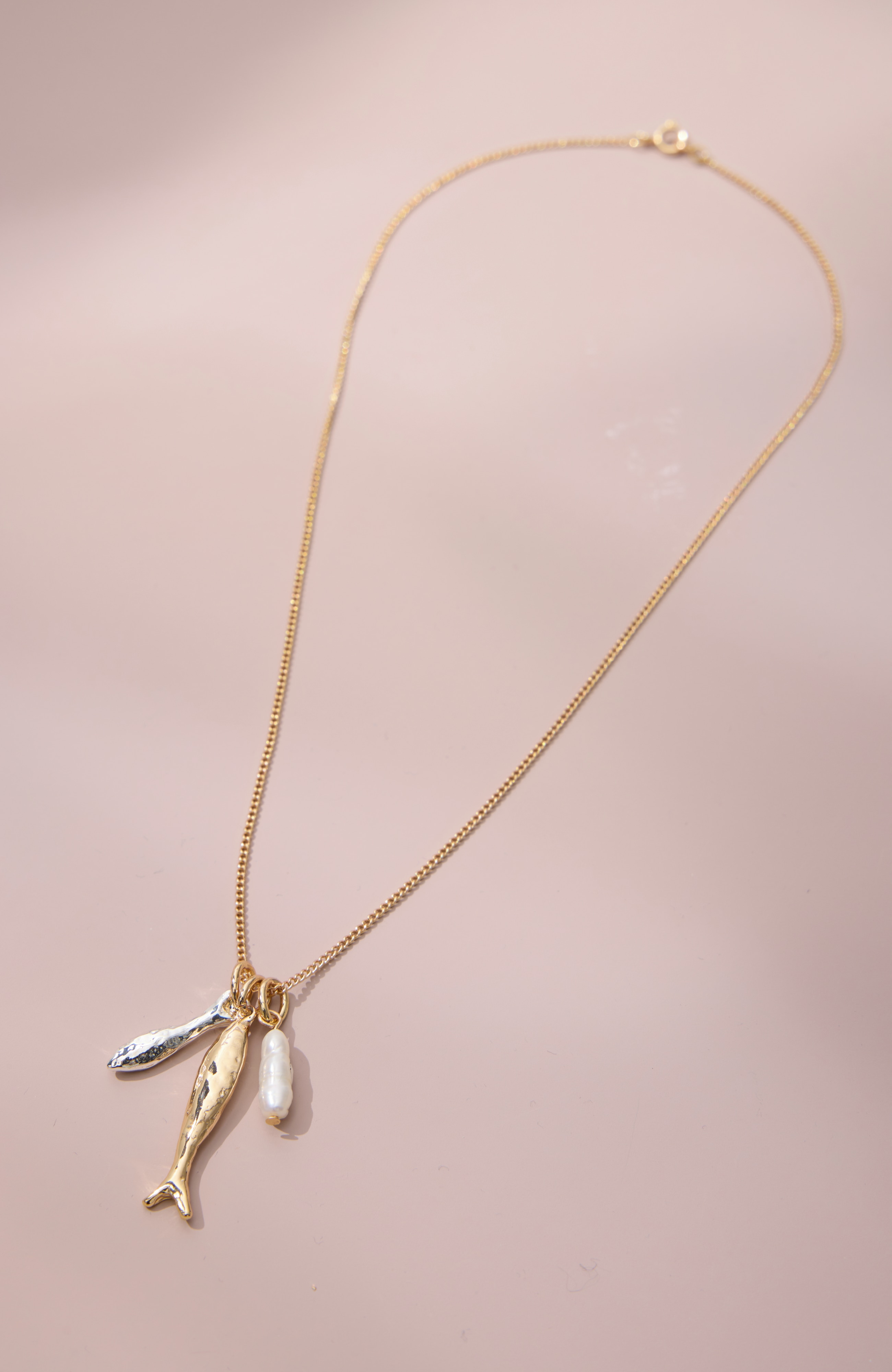 mixed-metal & fish charm necklace