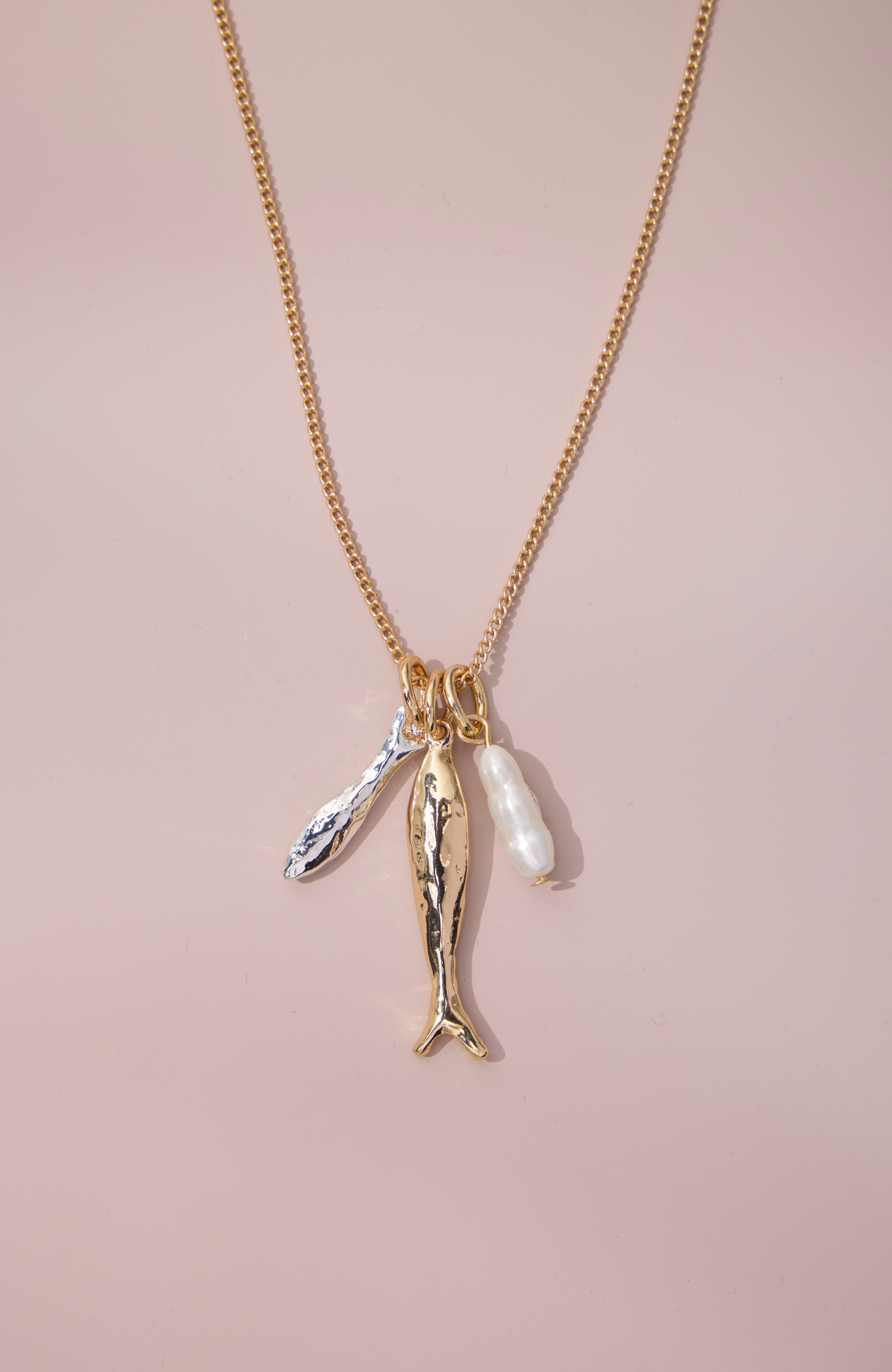 mixed-metal & fish charm necklace