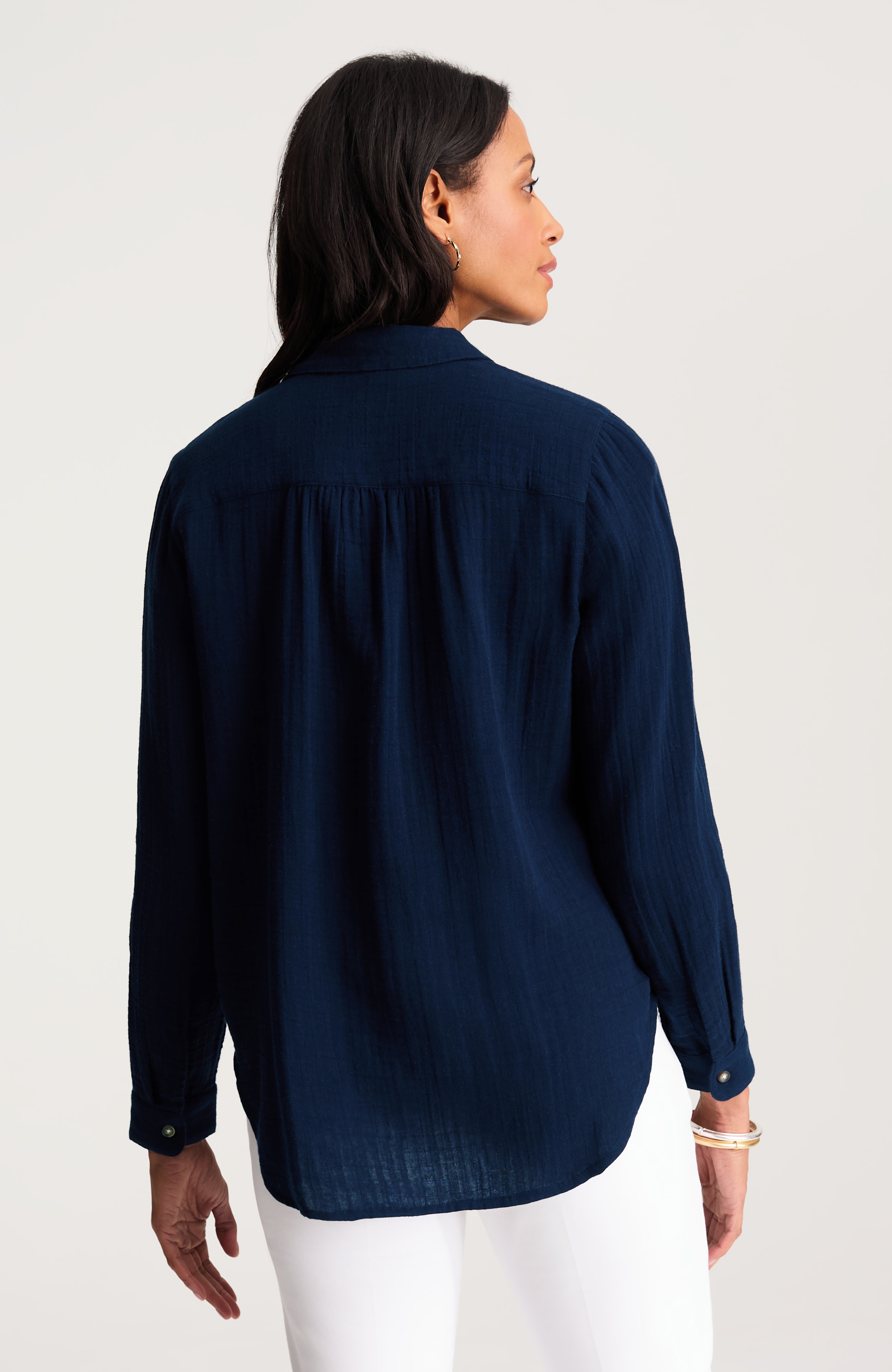 cotton-gauze button-front tunic