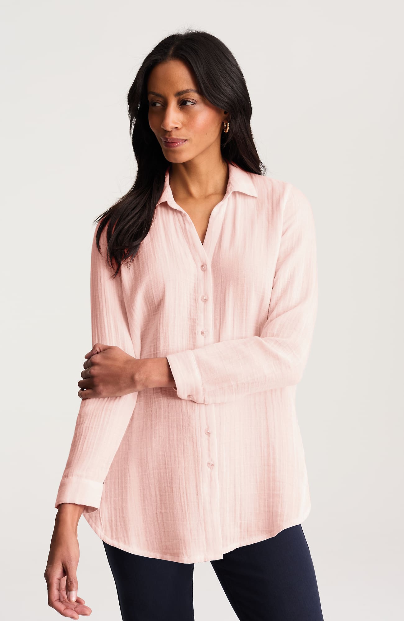 Jjill Tall Cotton-gauze Button-front Tunic In Pink Wink