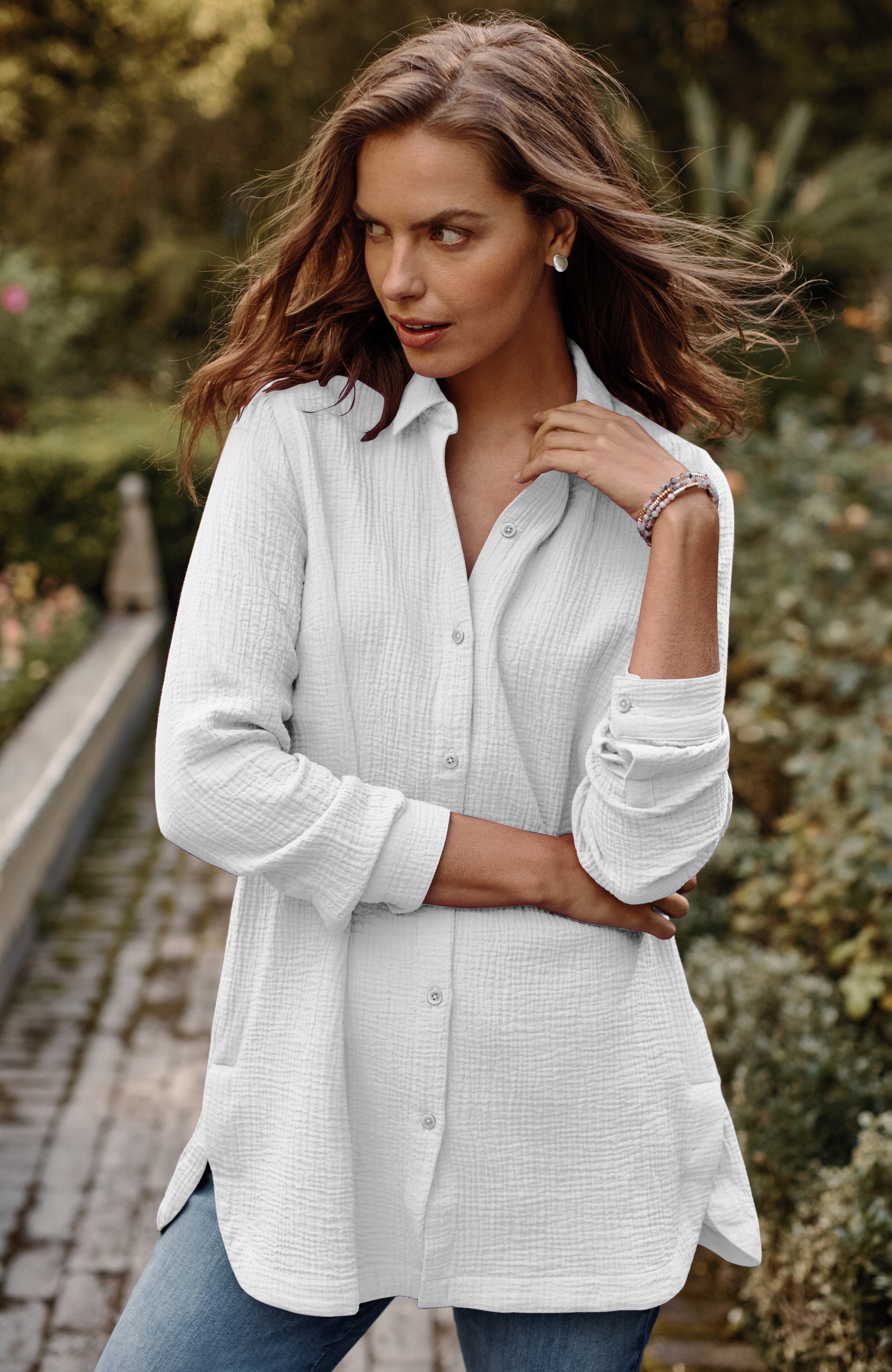 Discharge ミリシャツ　CRASS Gauze Gism Order COTTON-GAUZE BUTTON-FRONT TUNIC | JJill