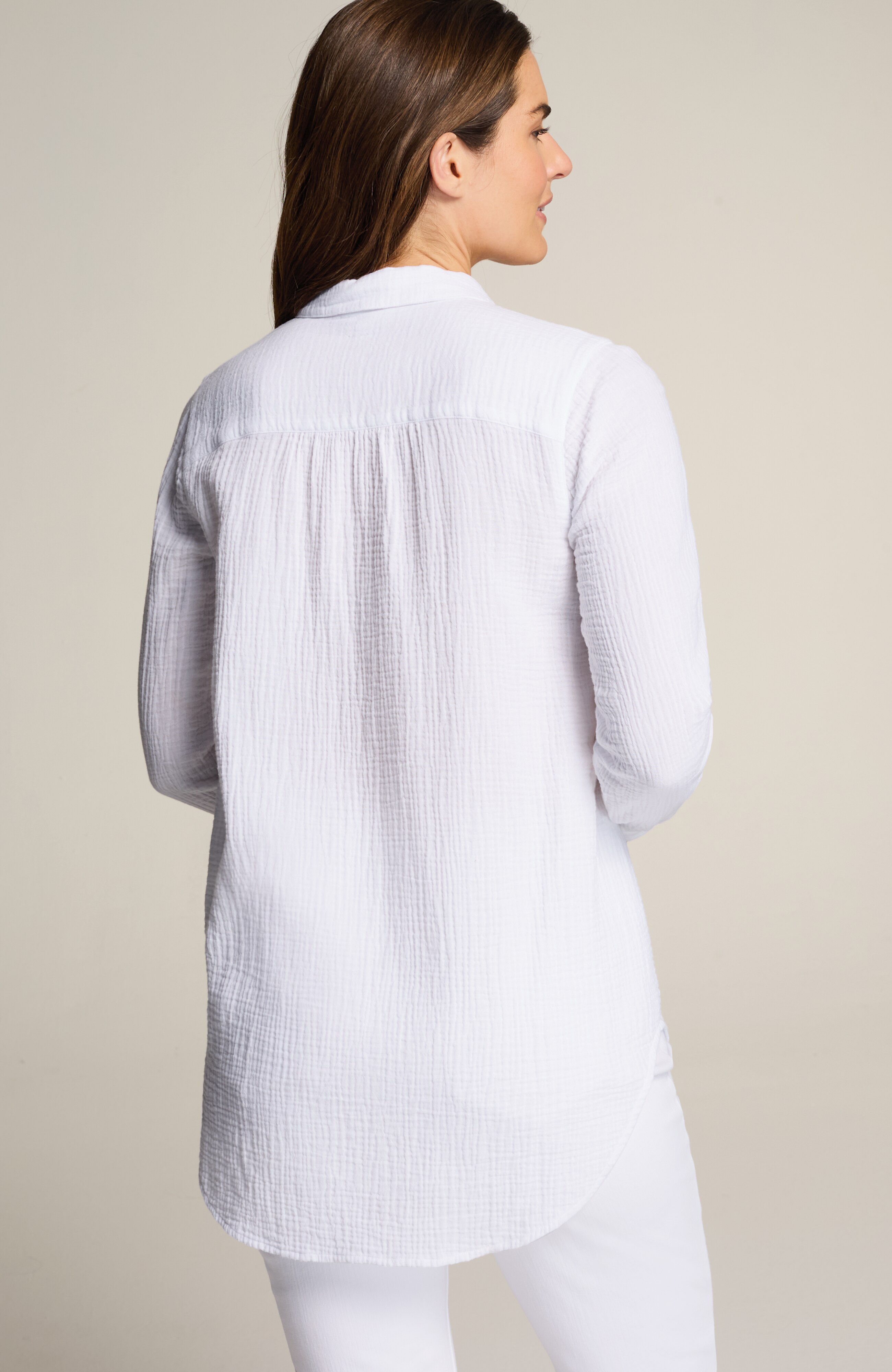 COTTON-GAUZE BUTTON-FRONT TUNIC | JJill