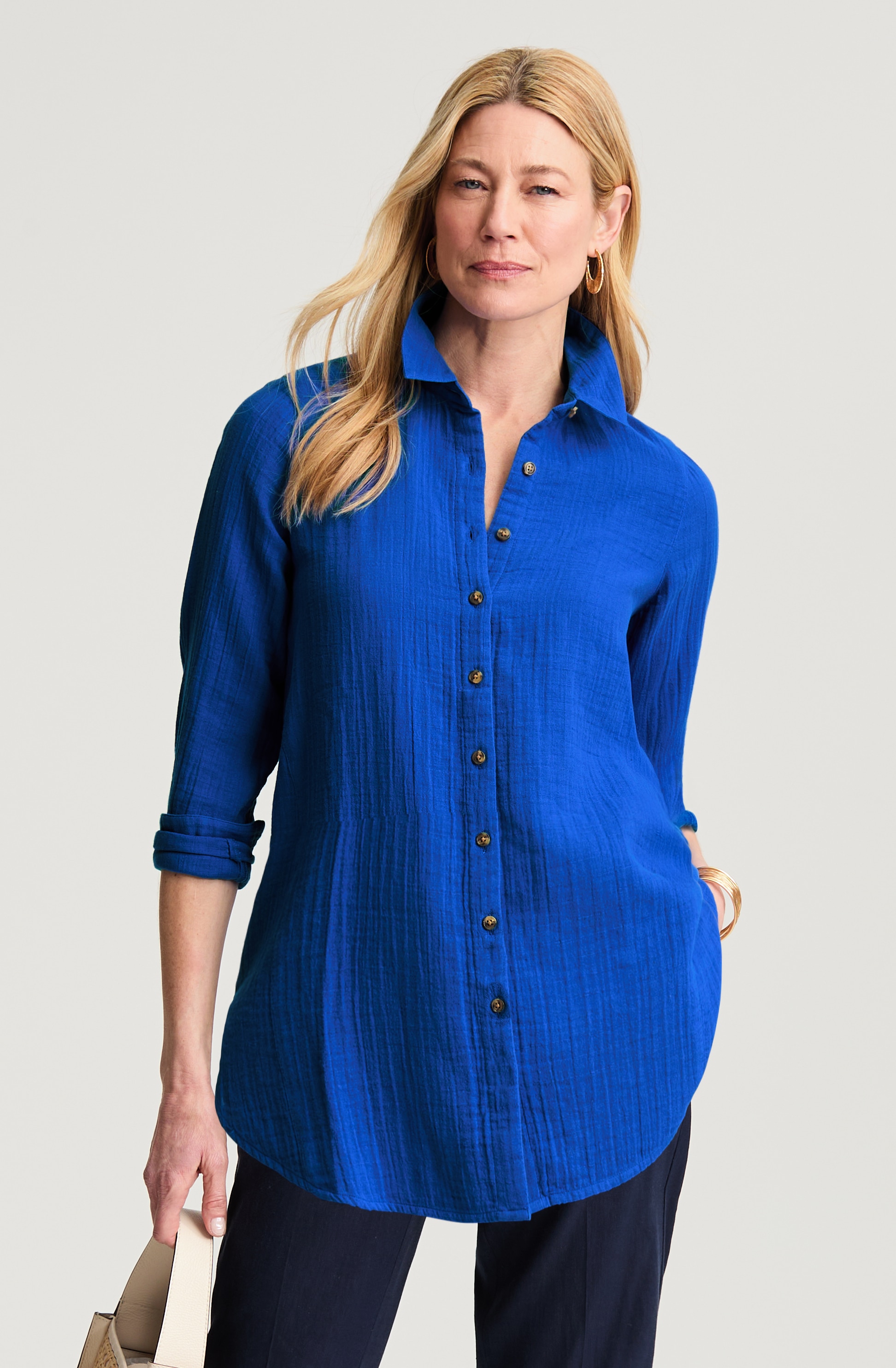 COTTON-GAUZE BUTTON-FRONT TUNIC | JJill