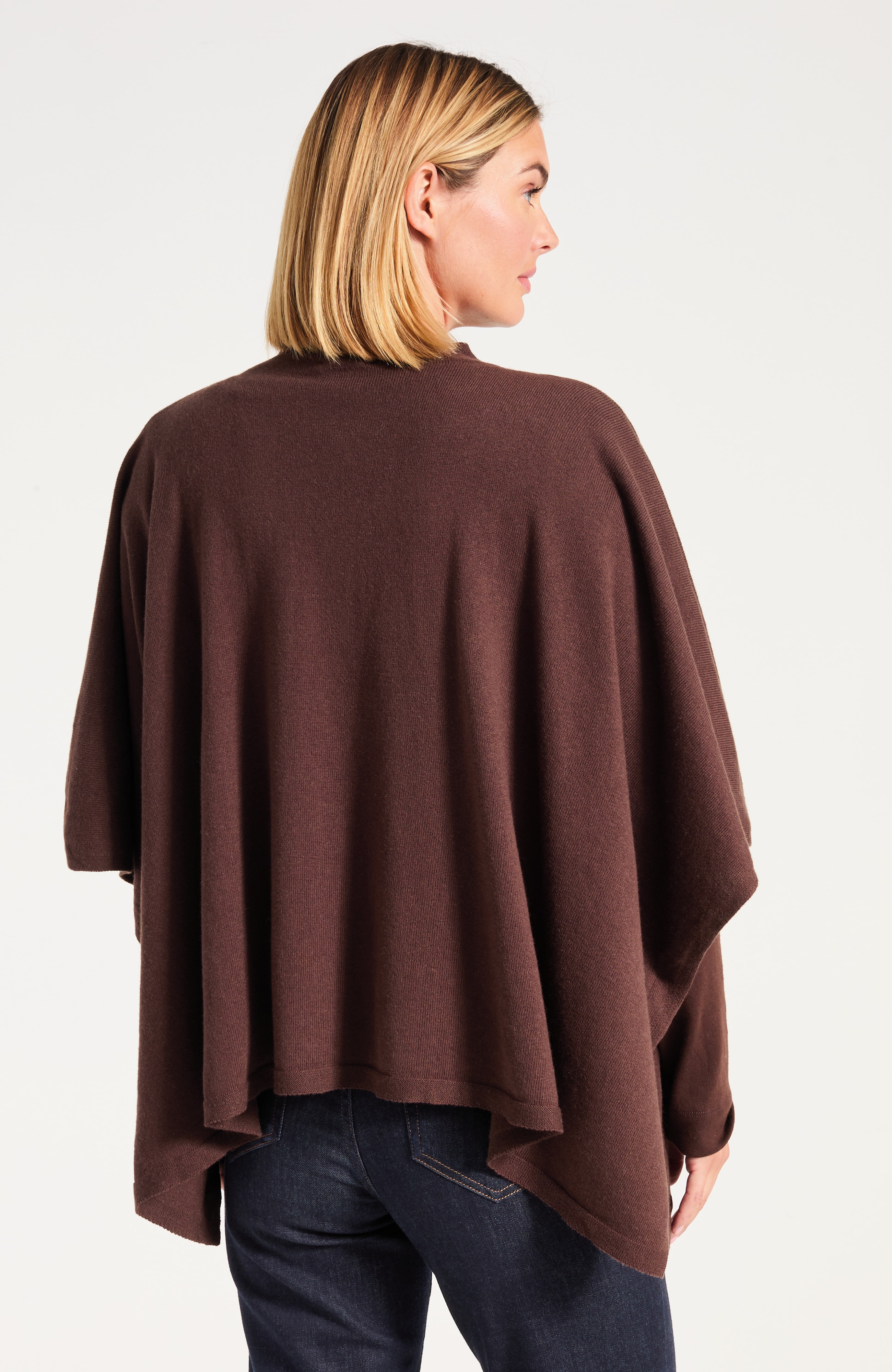 Cotton Cashmere Mock-Neck Poncho