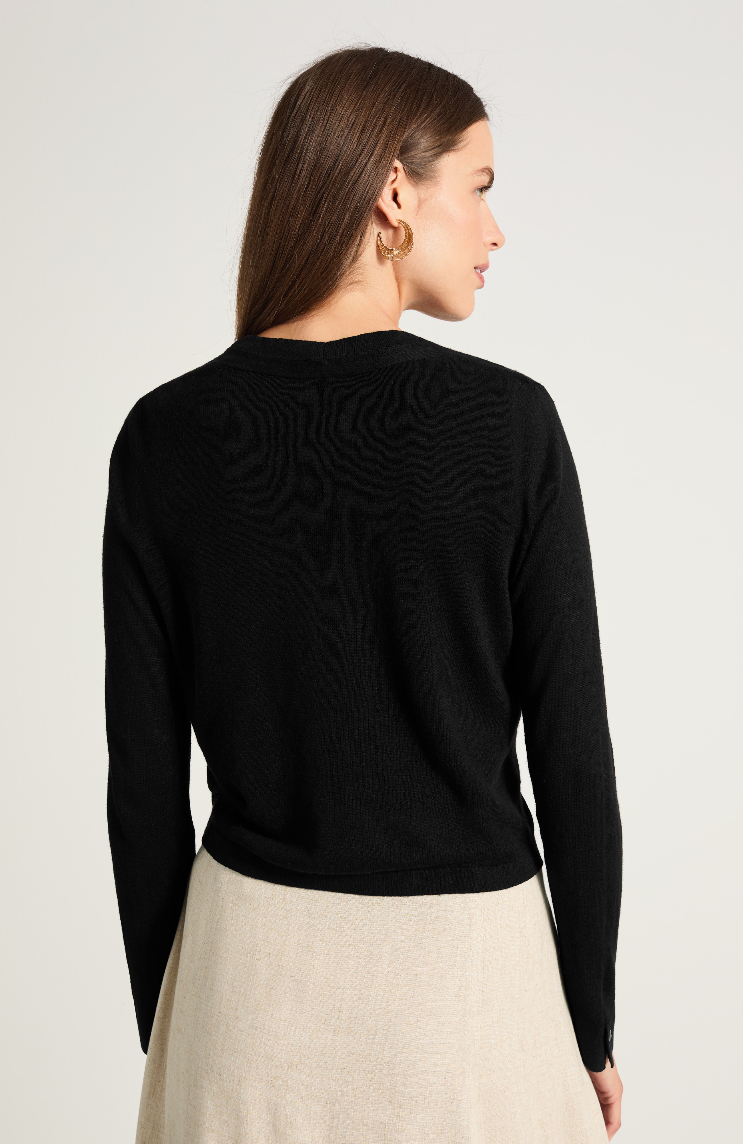 linen-blend open-front cardi