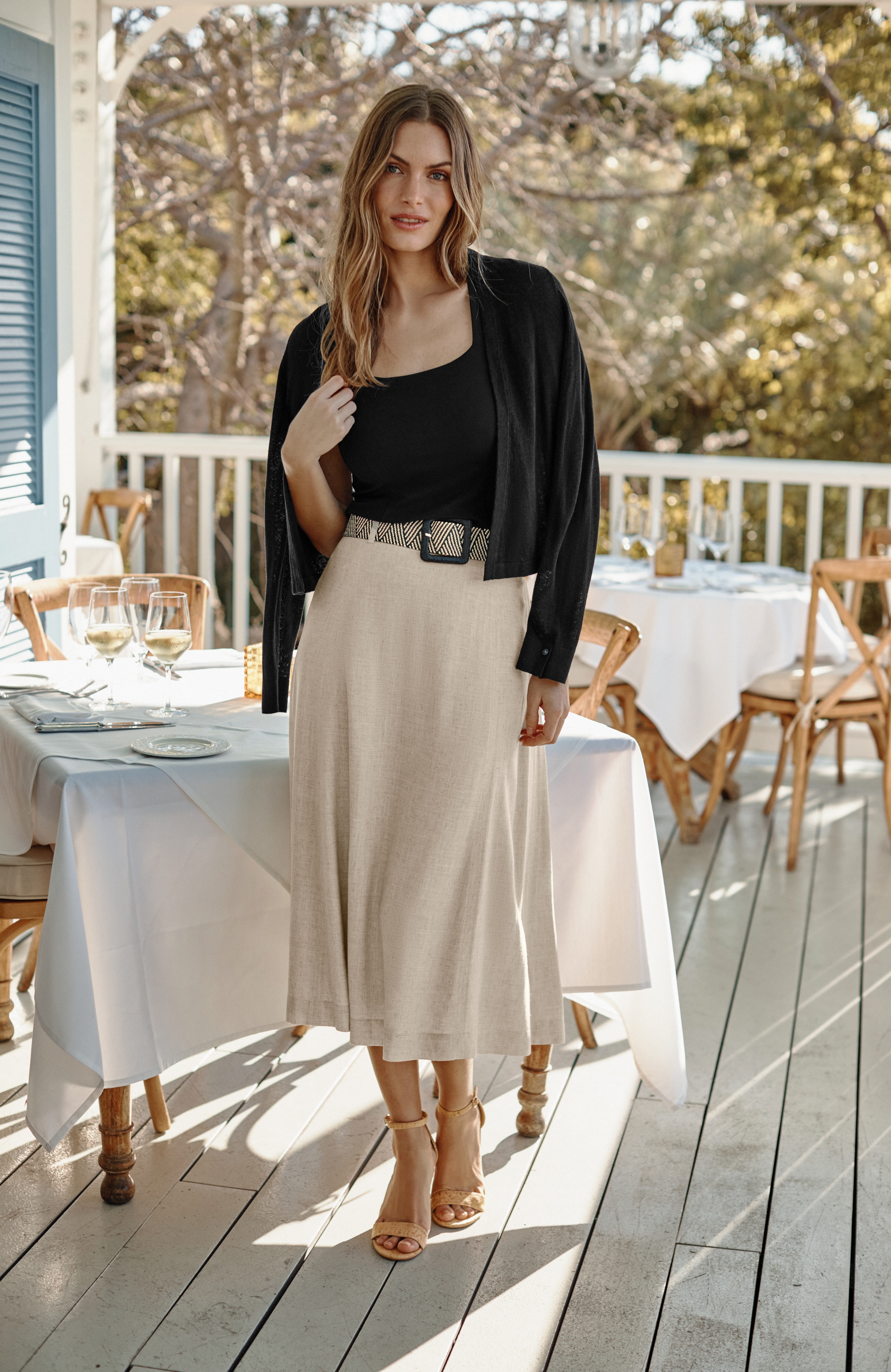 linen-blend open-front cardi