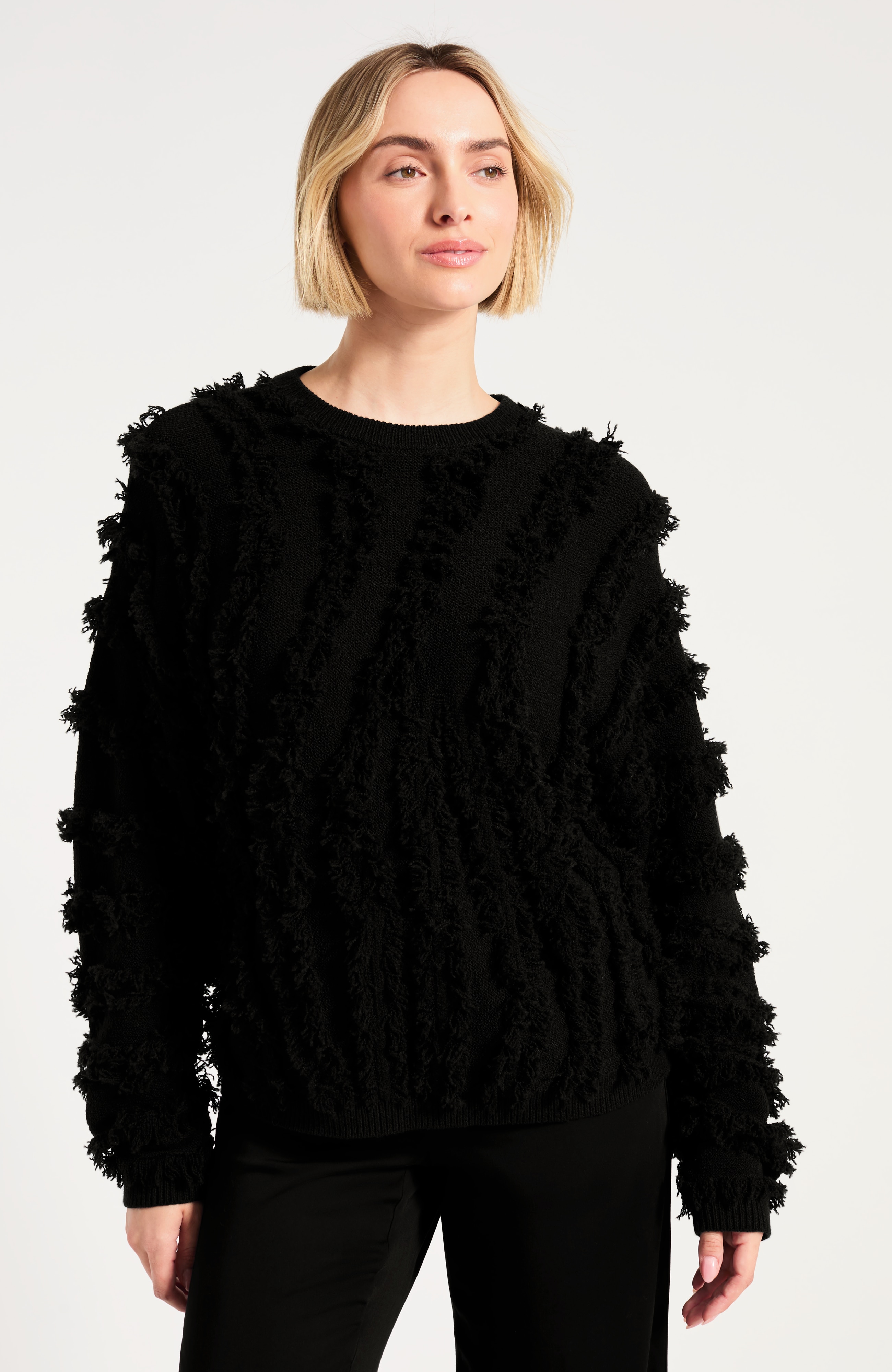 Pure Jill Fringed Jacquard Sweater
