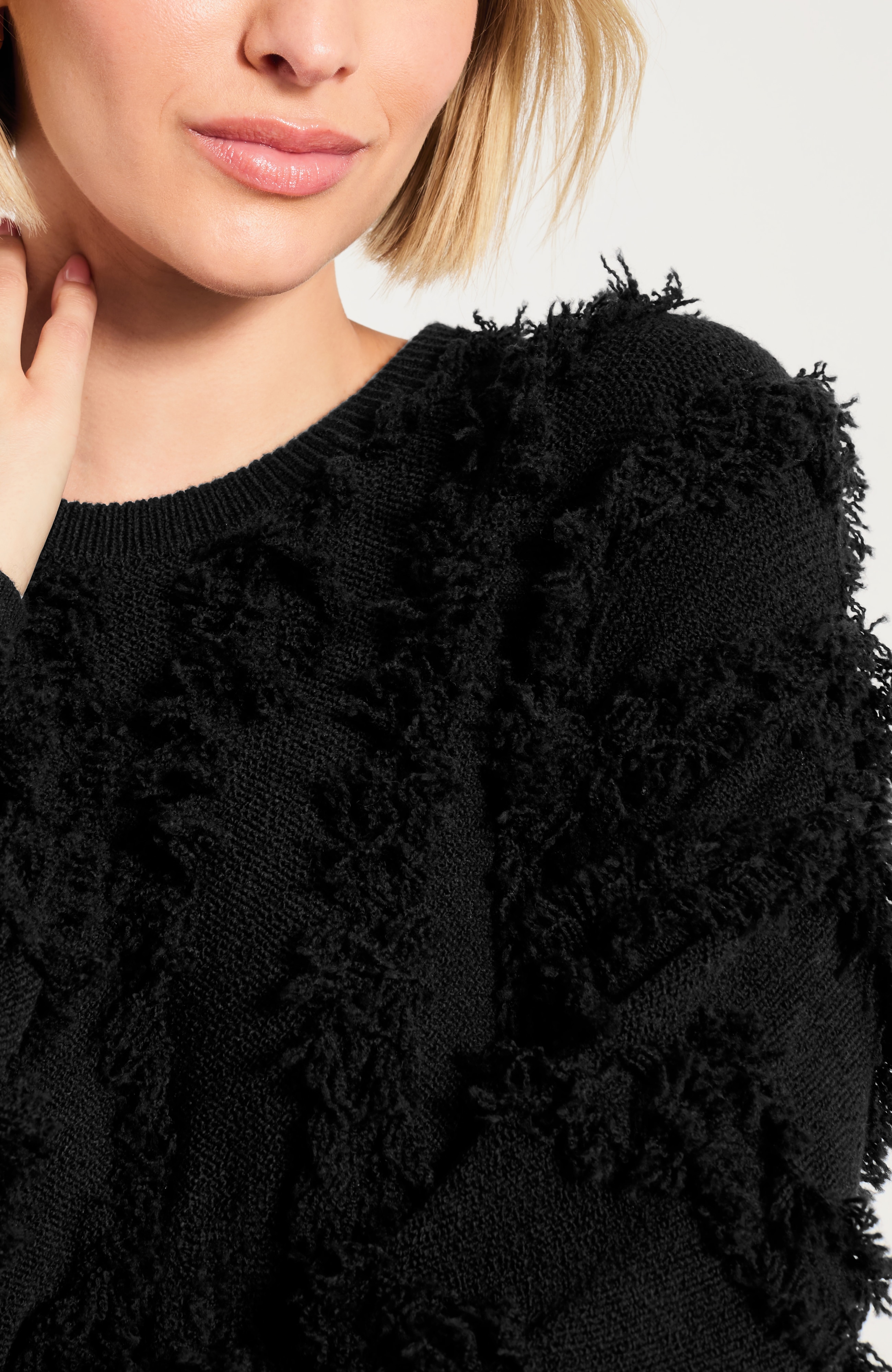 Pure Jill Fringed Jacquard Sweater