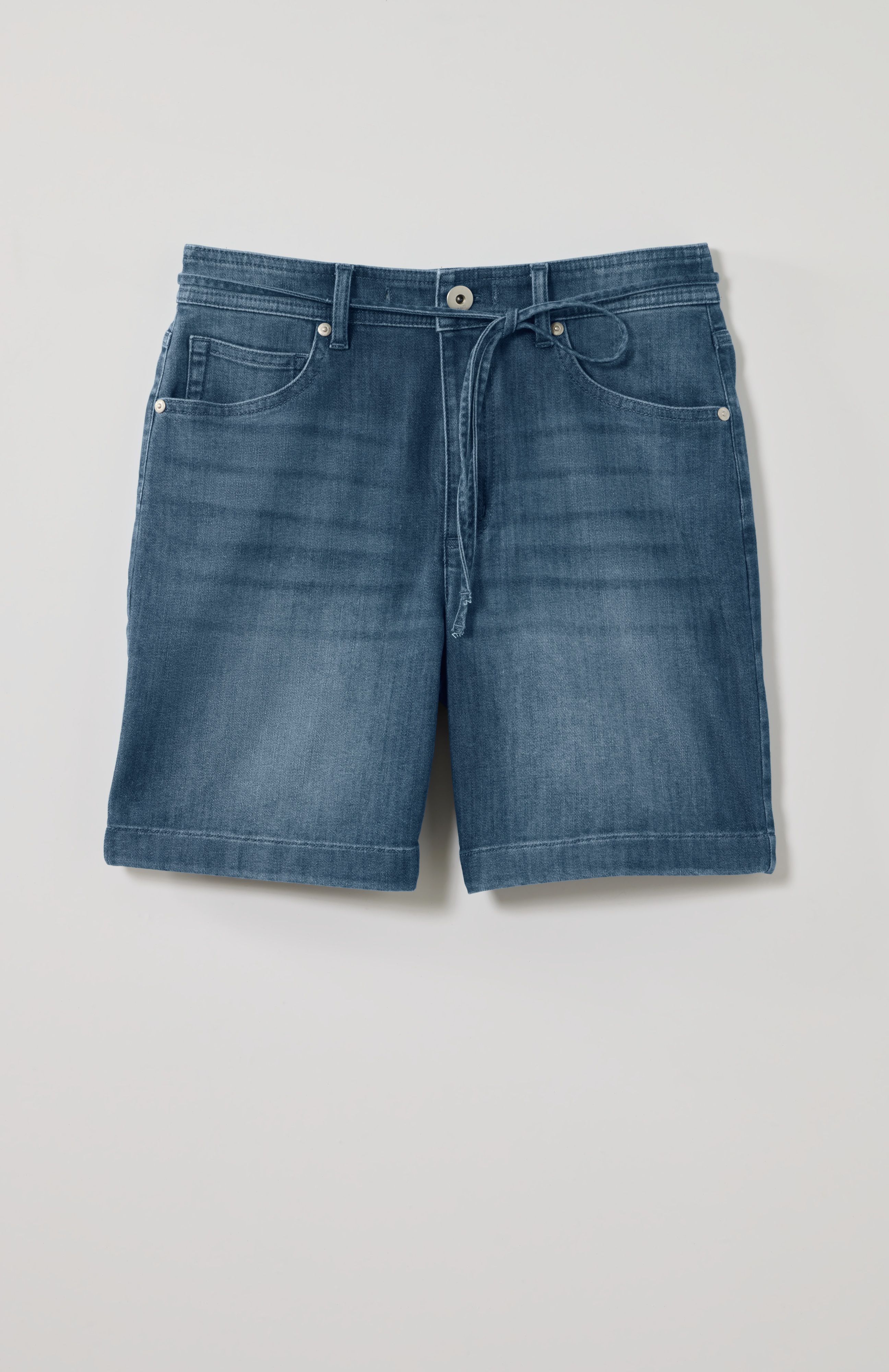 lightweight denim tie-waist shorts