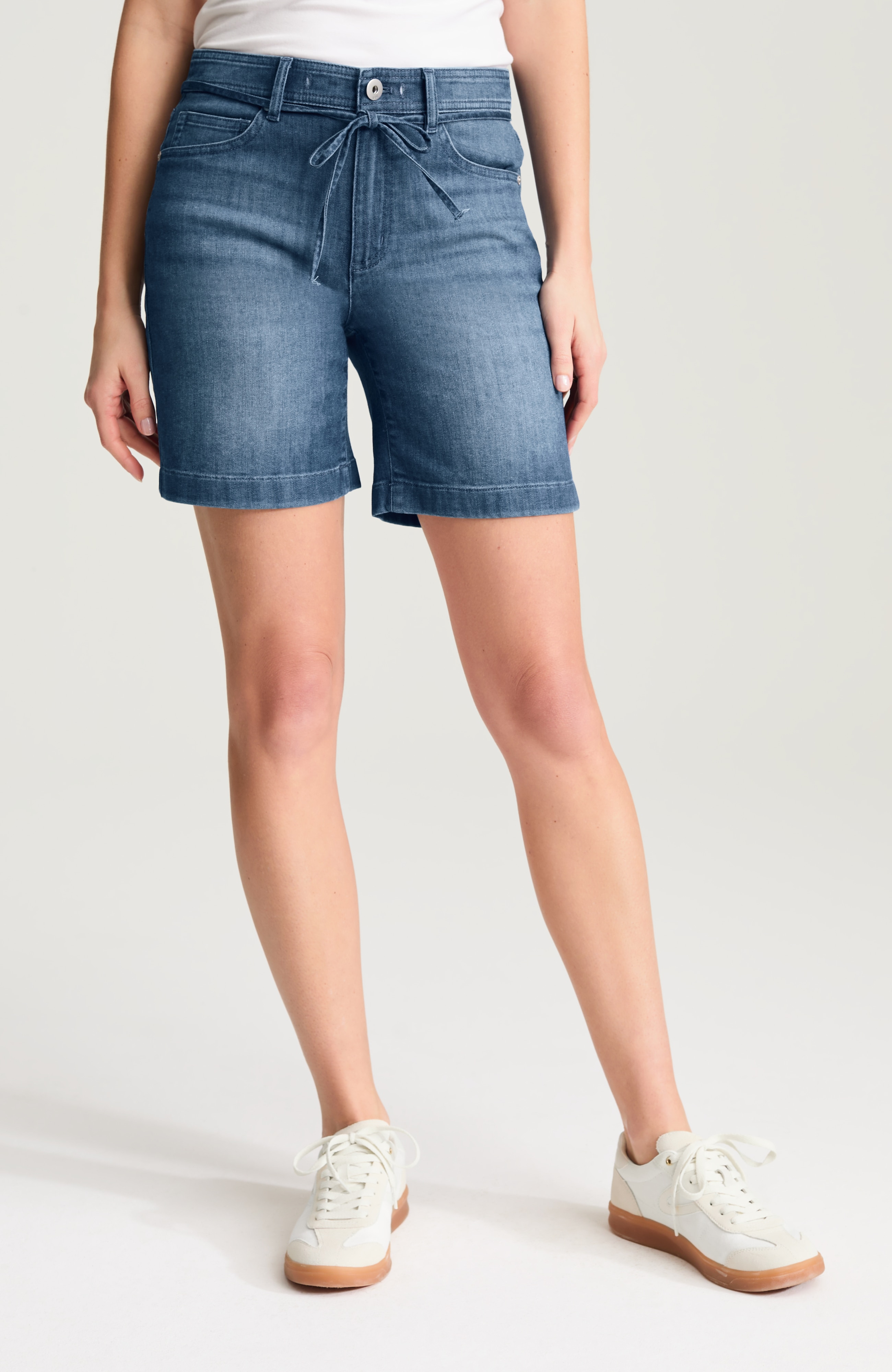 lightweight denim tie-waist shorts