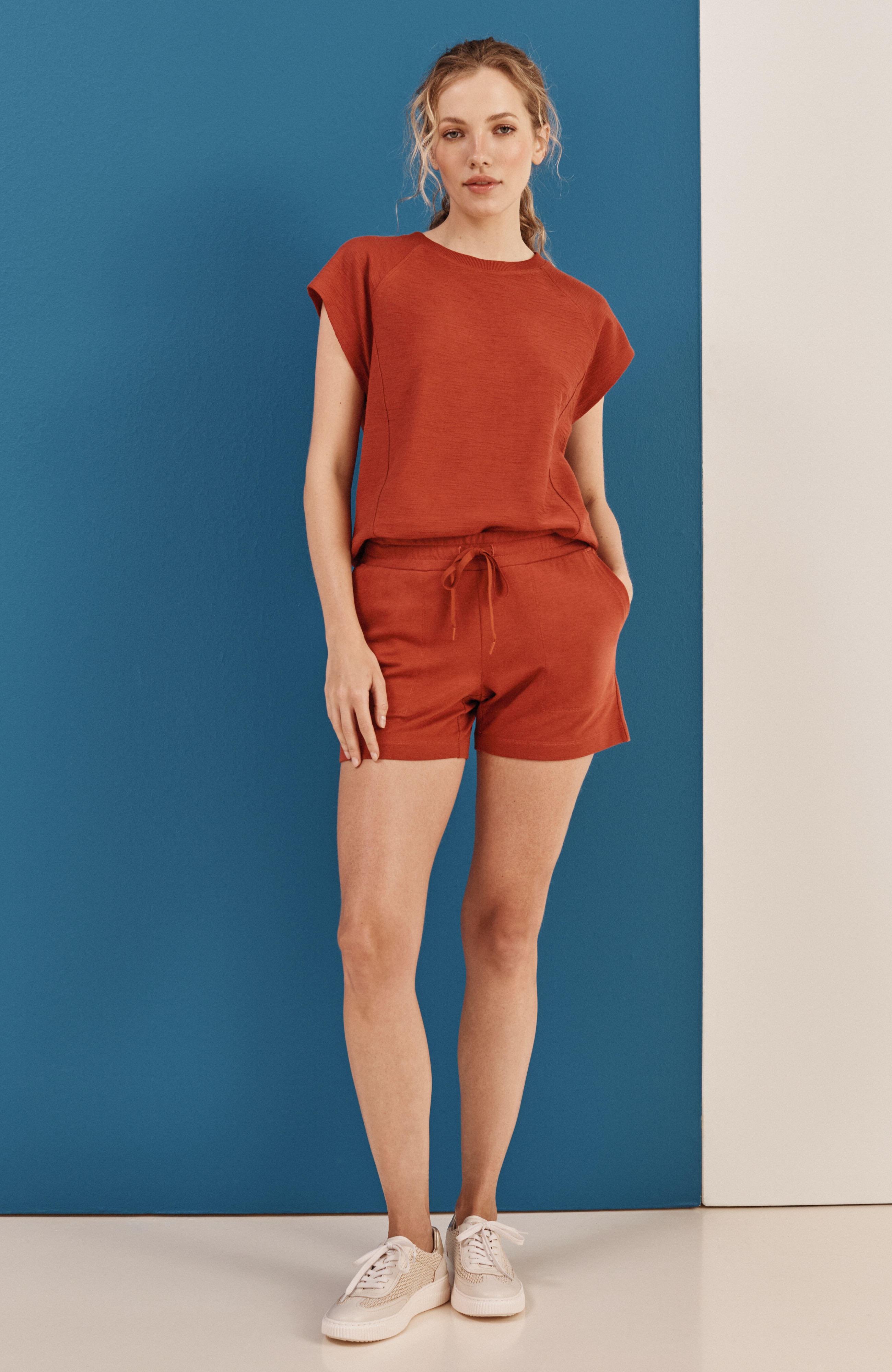 fit french terry tie-waist shorts